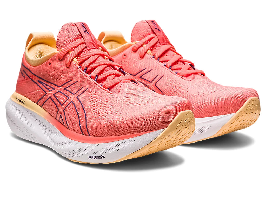 Asics Women's GEL-NIMBUS 25 Running Shoes - Lightweight Cushioned for Long Distance, Neutral Arch Support, Breathable Mesh (Papaya/Dusty Purple) | Perfect for Marathon Training, Jogging & Gym Workouts