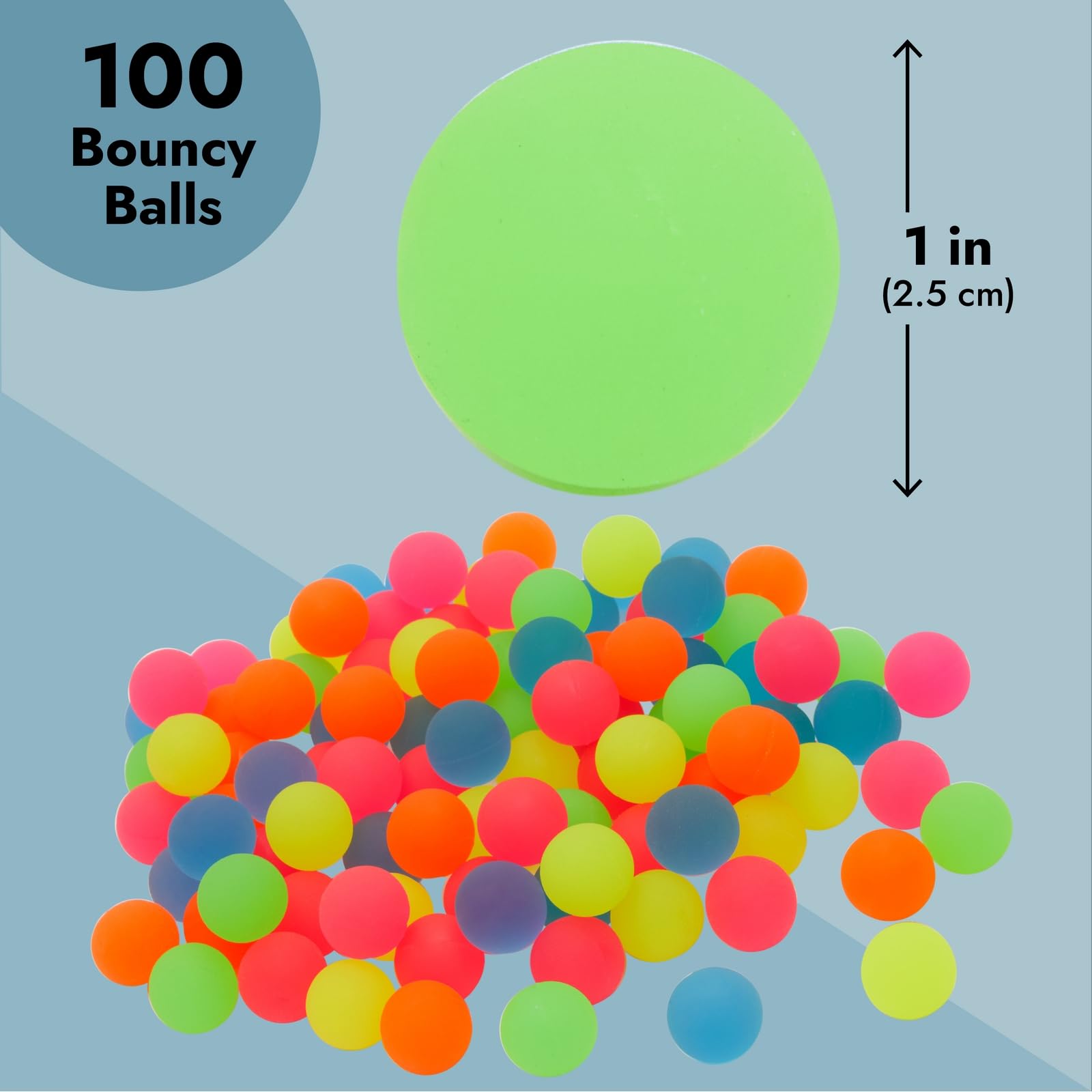 Juvale 100 Pack 1 Inch (25mm) Super Bounce Balls - Bulk Rubber Bouncy Balls for Kids, Birthday Party Favors, Prizes, Gifts (Neon Colors) - Perfect for Classroom Rewards, Carnival Games, and Goodie Bags