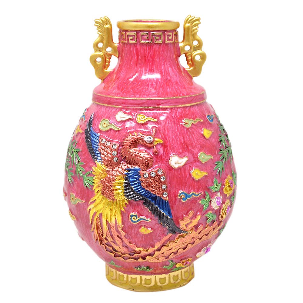 Feng Shui Crimson Phoenix Vase W4155 - Elegant Home Decor for Wealth & Harmony | Perfect for Living Room, Office & Gift Giving