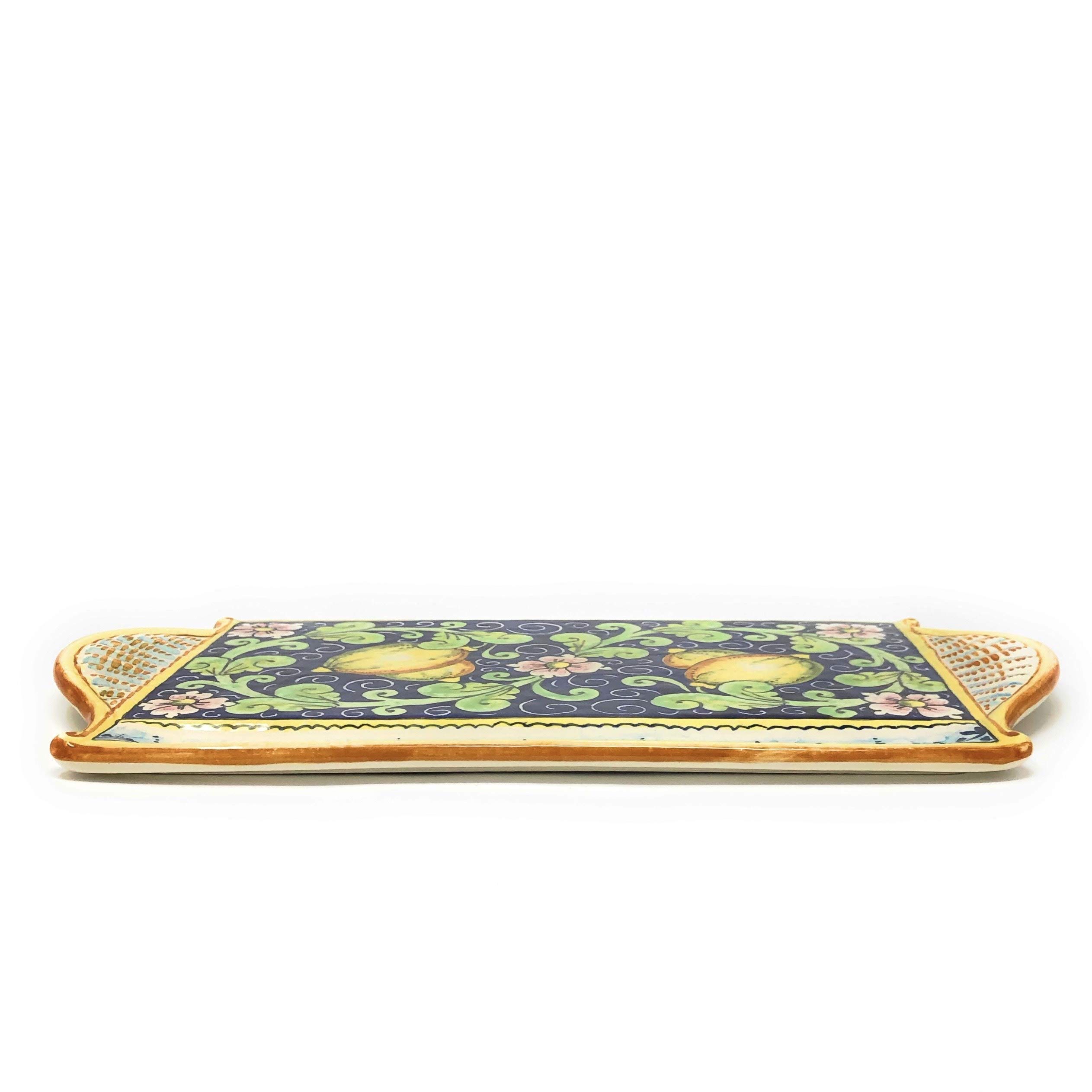 Italian Ceramic Cheese Tray - Hand Painted Tuscan Appetizer Plate with Lemon Design | Decorative Centerpiece for Cheese, Charcuterie & Entertaining | Made in Italy | CERAMICHE D'ARTE PARRINI