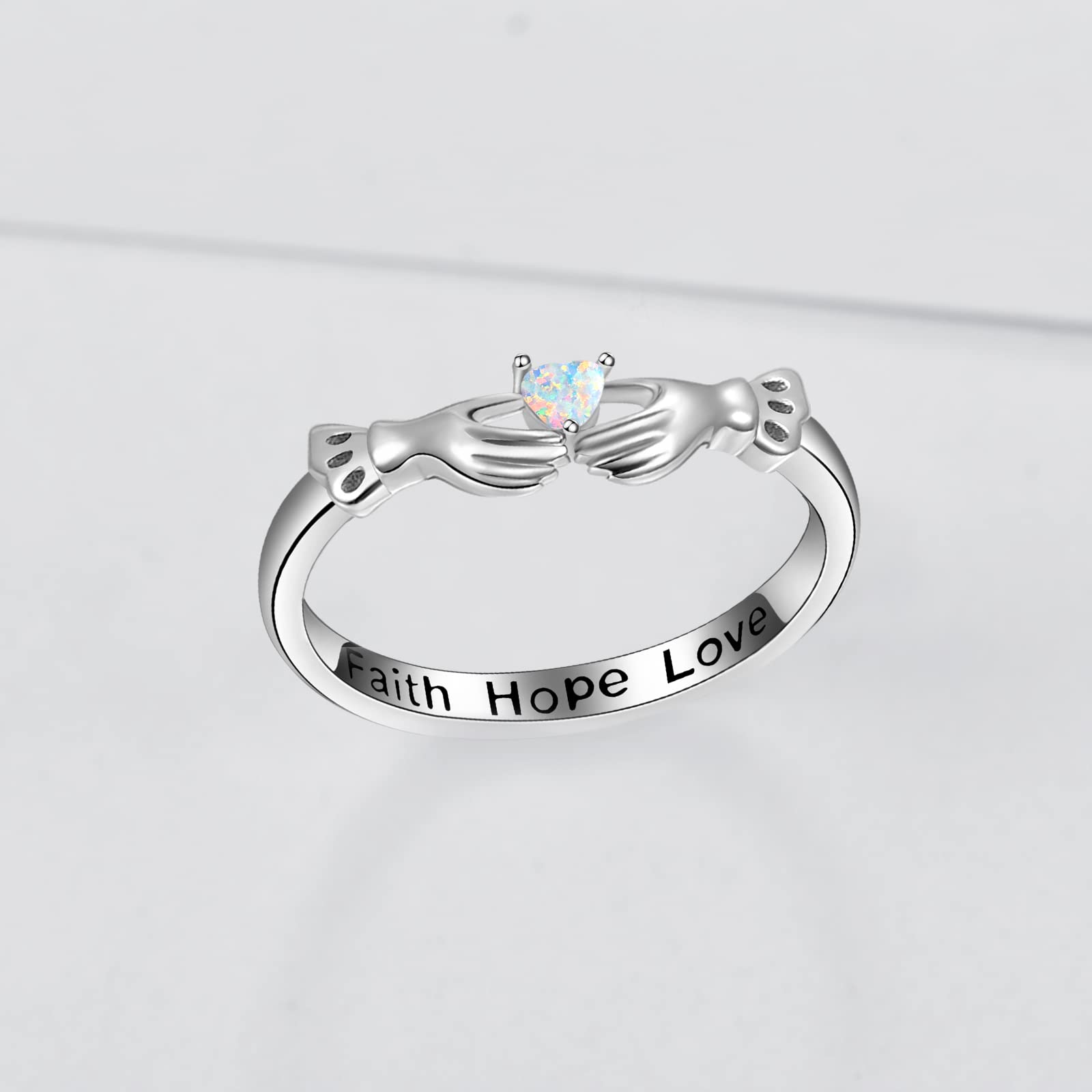 Dreamy Opal Heart Ring for Women - 925 Sterling Silver Faith, Hope & Love Band Ring - Valentine's Day, Birthday & Anniversary Jewelry Gift - Size 9 - Perfect for Romantic Occasions & Everyday Elegance