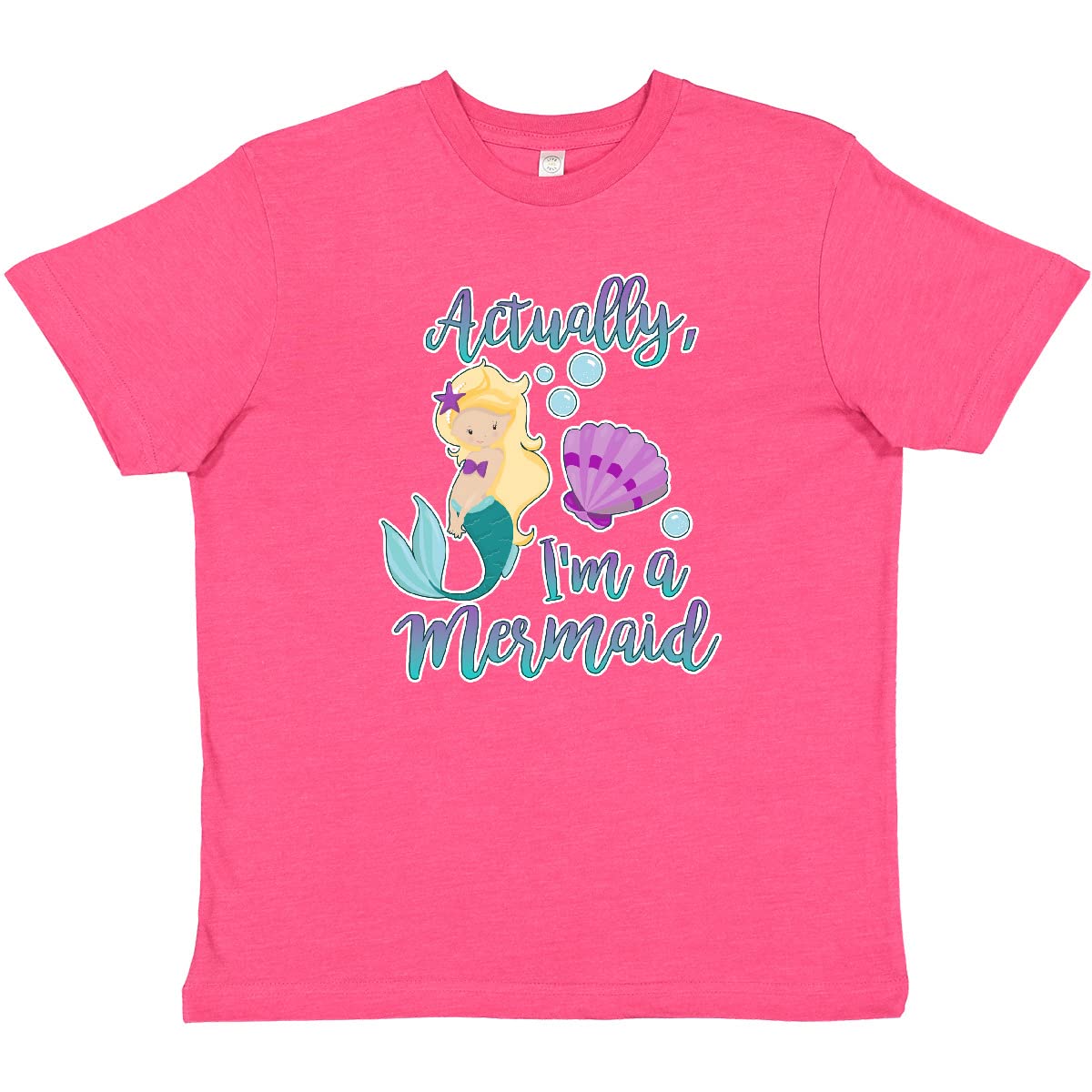 Inktastic 'Actually I'm a Mermaid' Seashell & Bubbles Youth T-Shirt - Perfect for Beach Days, Pool Parties & Mermaid-Themed Birthday Gifts