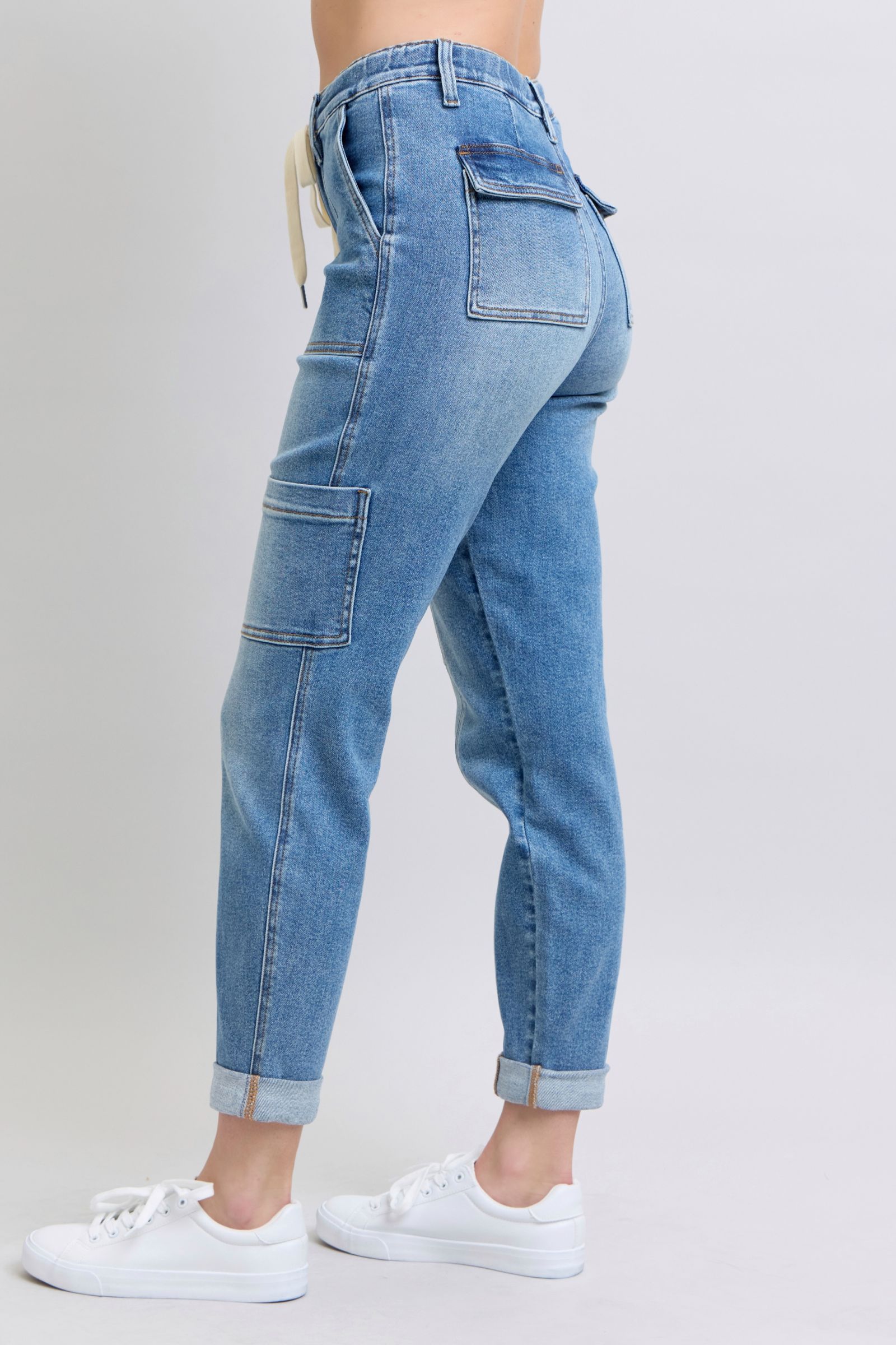 Clayton High Rise Cuffed Cargo Denim Jogger Pants for Women - Stylish & Comfortable Casual Wear for Running, Travel & Everyday Outfits