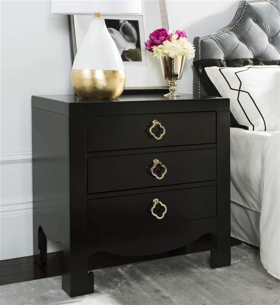 SAFAVIEH Nero 3-Drawer Nightstand - Modern Black Bedside Table for Bedroom, Living Room & Office - Compact Storage Cabinet with Smooth Gliding Drawers