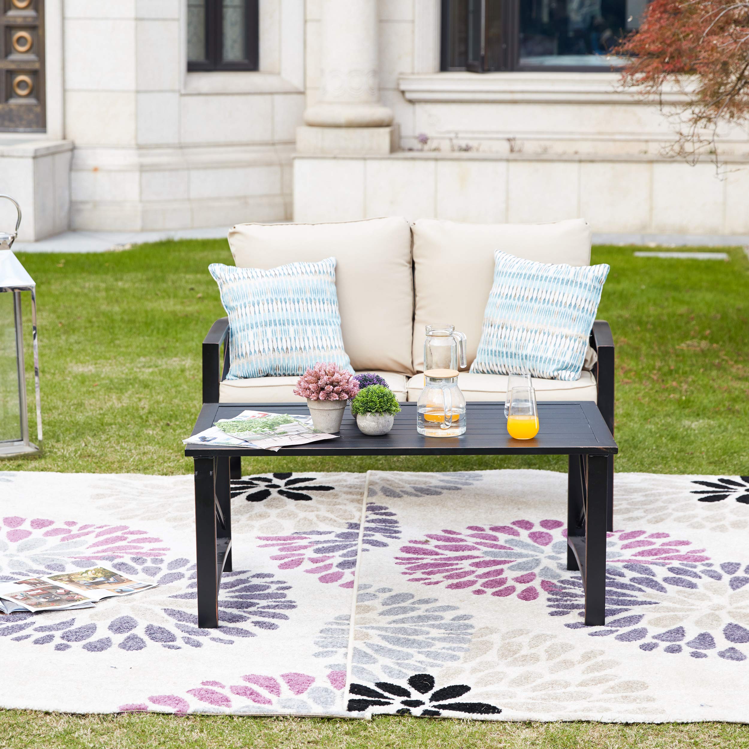 LOKATSE HOME 2-Piece Outdoor Loveseat Set with Cushions & Coffee Table - Durable Metal Patio Conversation Furniture for Garden, Backyard, and Poolside Relaxation