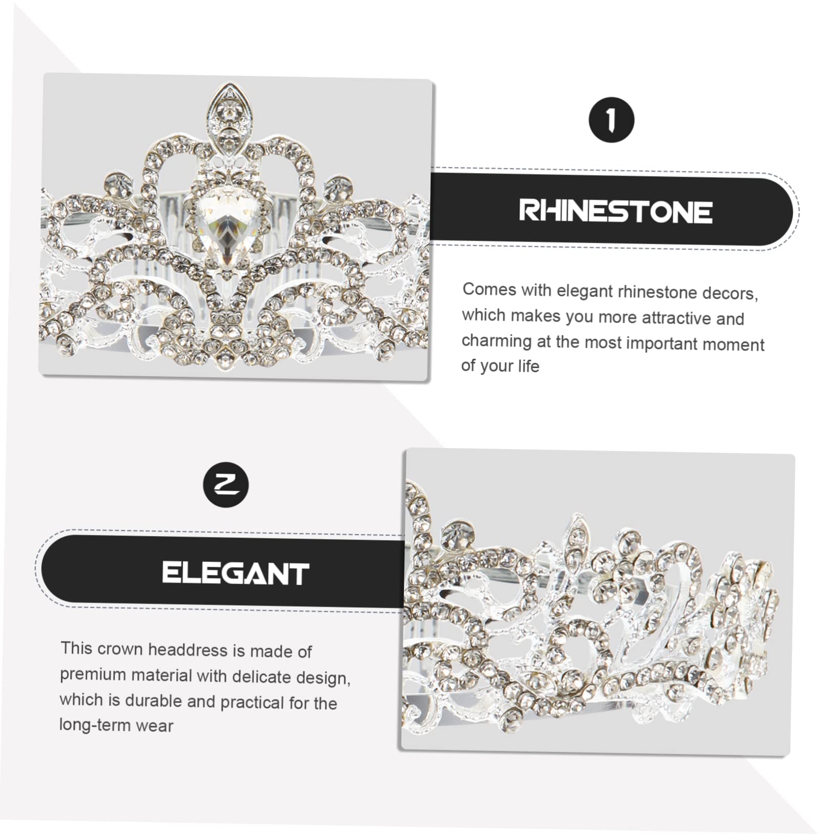 2 Pcs Rhinestone Crystal Crown Floral Headpiece - Wedding Tiara Hair Accessories for Bride, Flower Girl, Prom & Special Occasions