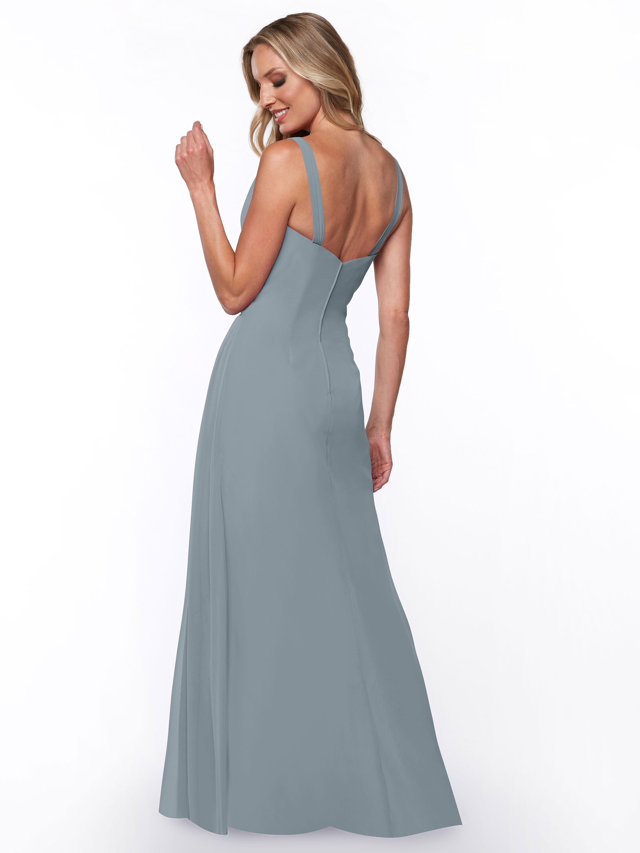 Elegant 80030 Chiffon Sheath Bridesmaid Dress with Ruching V-Neck Bodice - Perfect for Weddings, Formal Events & Special Occasions