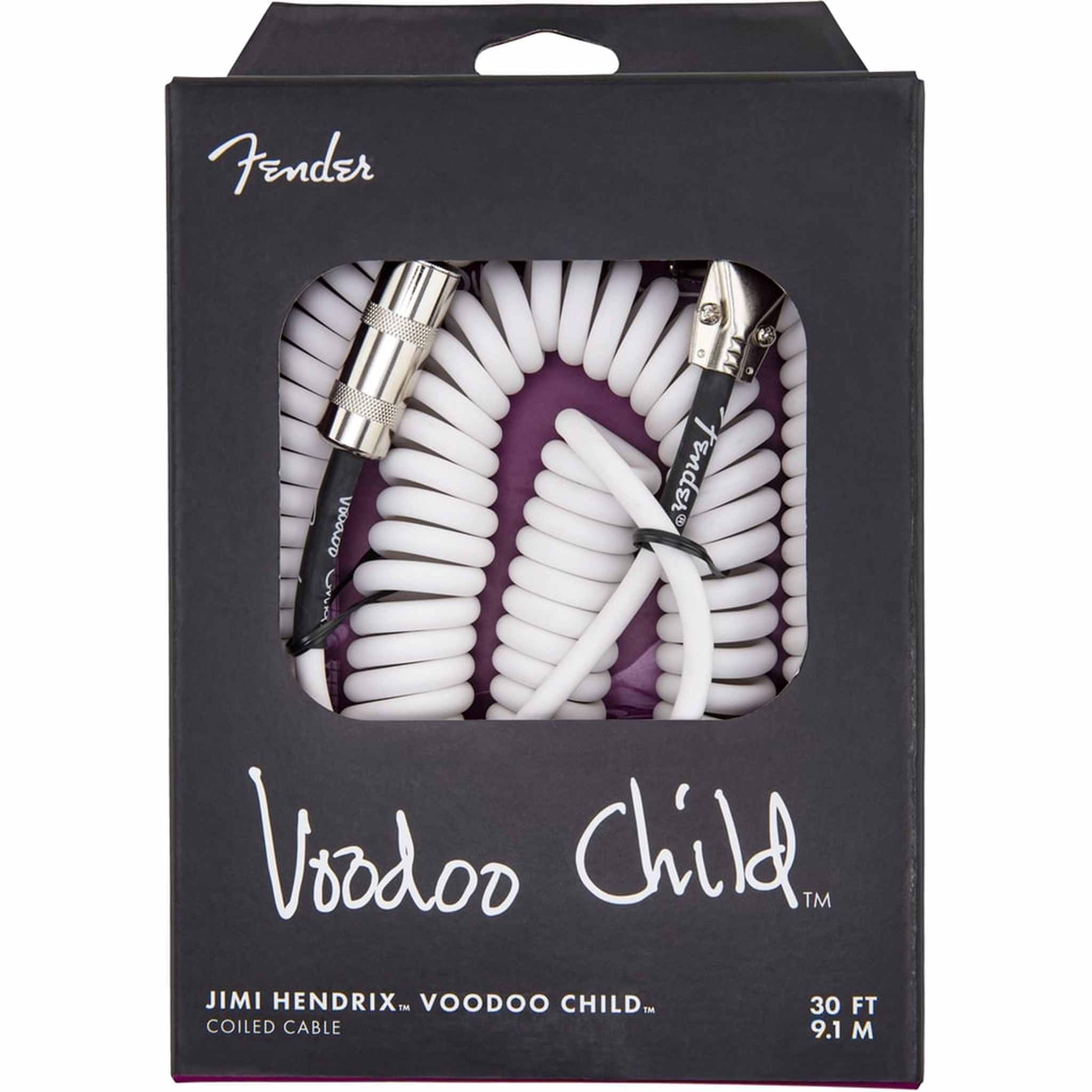 Fender Jimi Hendrix Voodoo Child Coiled Guitar Cable - 10ft Premium White Instrument Cord for Electric Guitar, Bass & Amplifier - Perfect for Stage Performances & Studio Recording