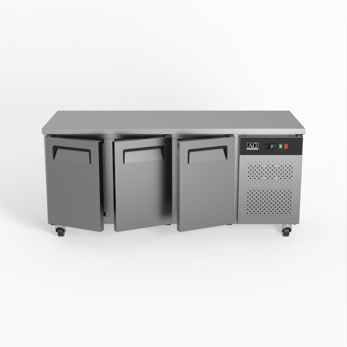 AG 3 Door Commercial Worktop Freezer with Stainless Steel Doors - Perfect for Restaurants, Cafes, and Catering Businesses