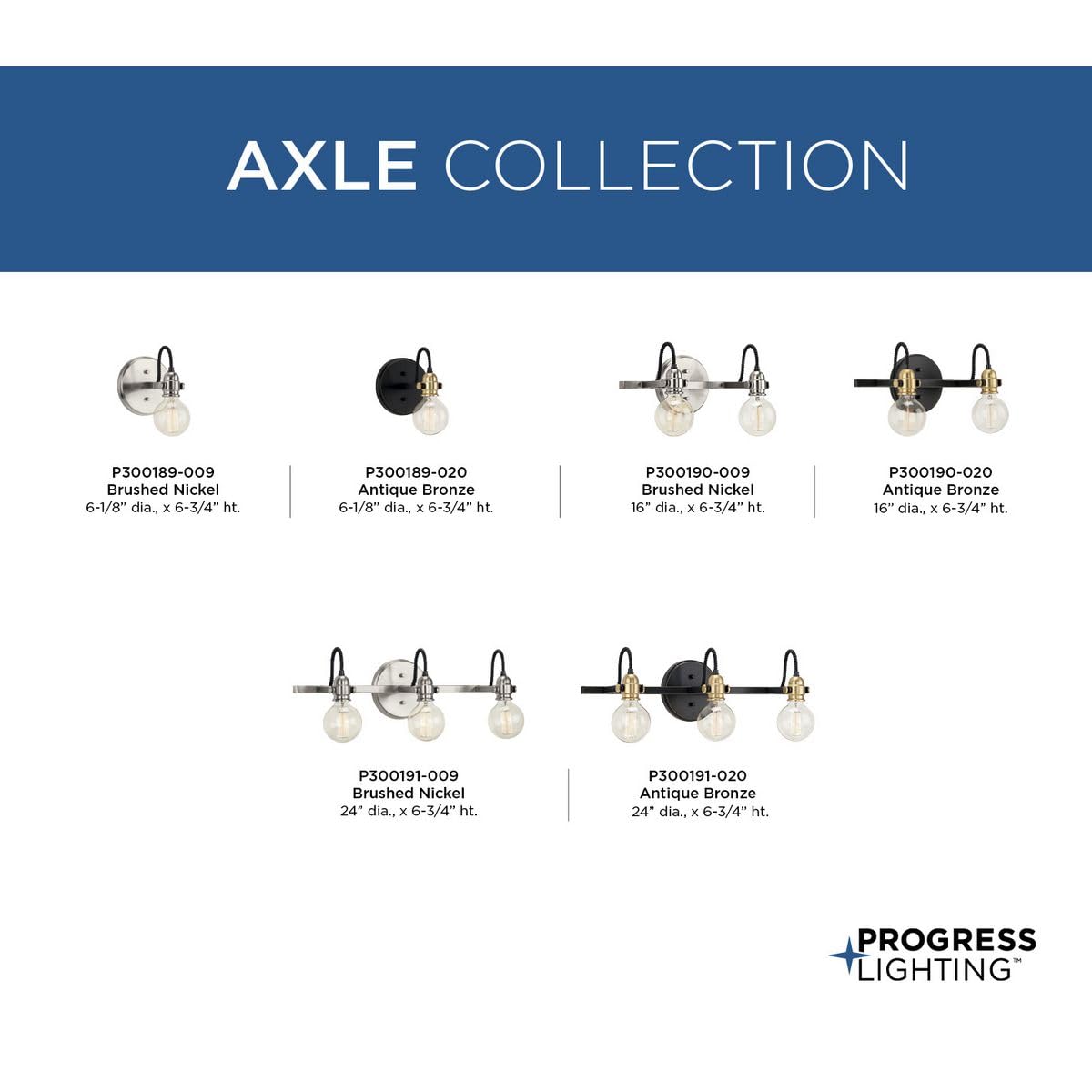 Progress Lighting Axle Collection 3-Light Brushed Nickel Vintage Bathroom Vanity Light Fixture - Perfect for Bathroom, Powder Room, and Dressing Area Lighting
