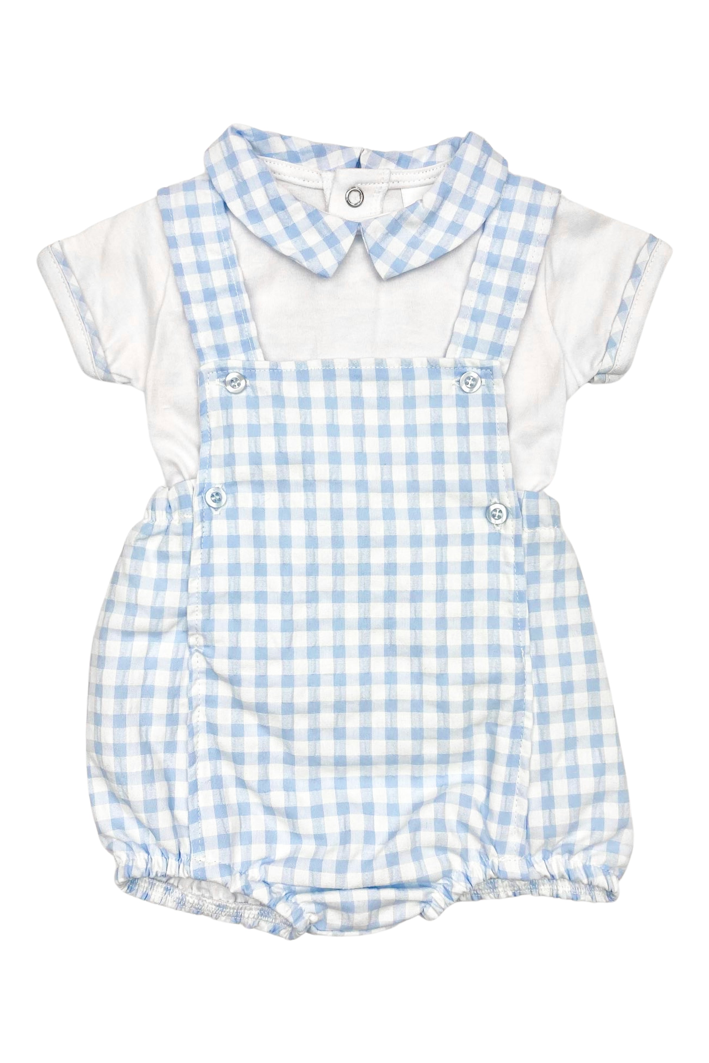 Silas Blue Seersucker Gingham Romper Set for Baby Boys & Girls - Soft Cotton Summer Outfit for Playdates, Beach Trips & Family Photos