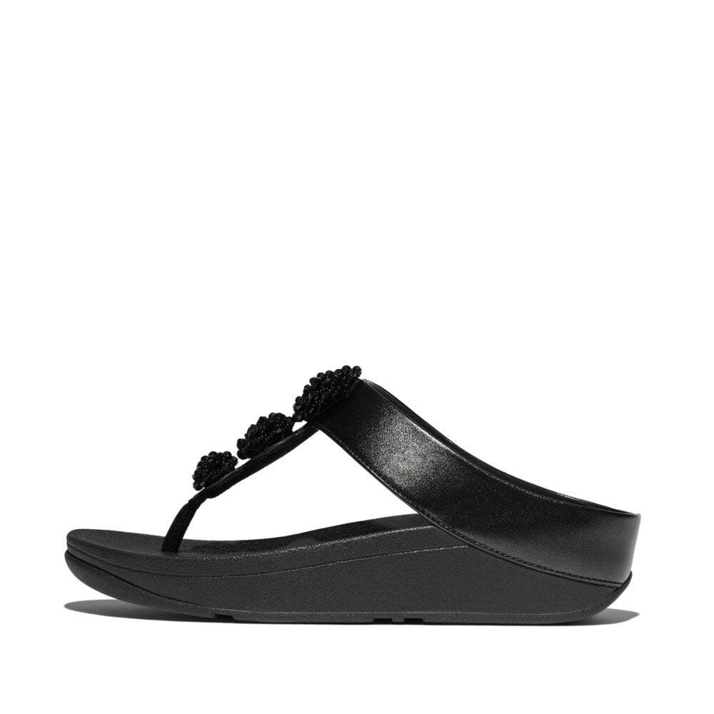 FitFlop Fino Beadie Button Metallic Sandals for Women - Comfortable Slide Sandals with Metallic Black Finish | Perfect for Summer, Beach, and Casual Outings