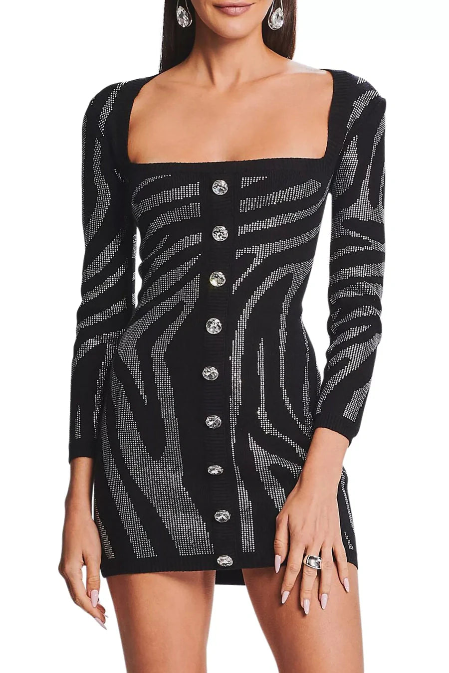Gamma Zebra Crystal Mini Bandage Dress - Sexy Bodycon Party Dress for Women, Perfect for Club Nights, Date Nights & Special Occasions