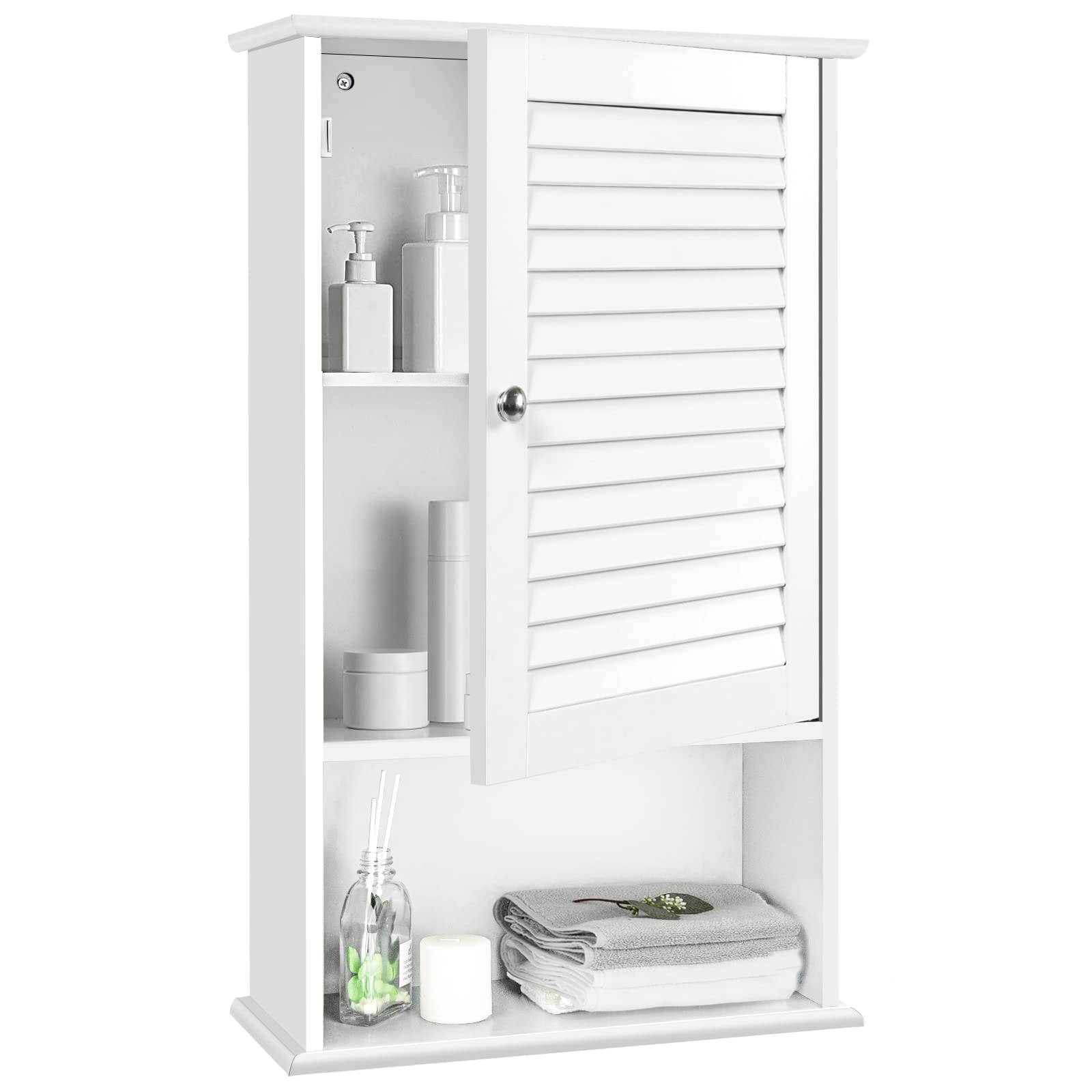 Tangkula Wall Mounted Medicine Cabinet - Single Door Wooden Bathroom Storage with Adjustable Shelf | Perfect for Bathroom Organization & Small Space Storage