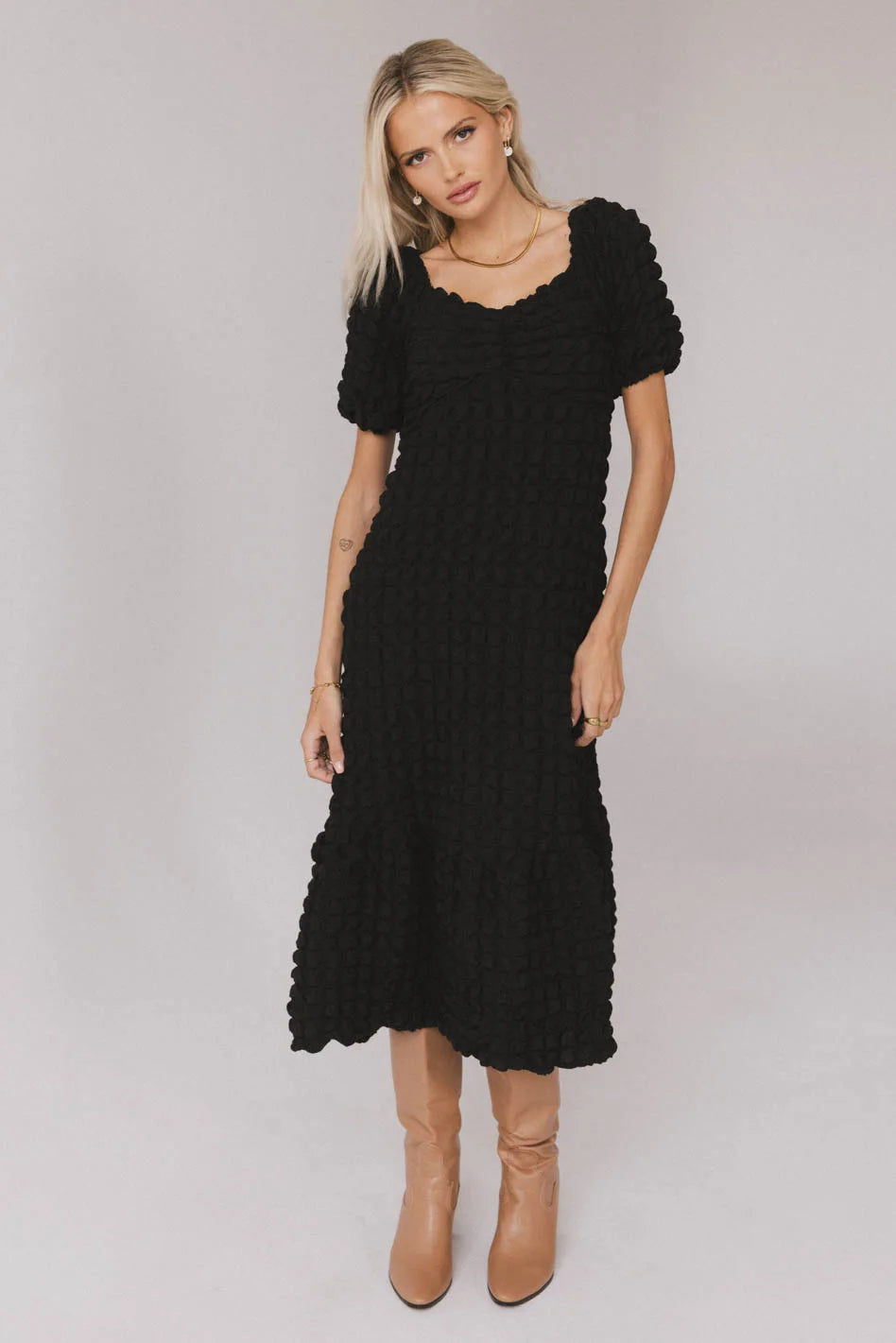 Miley Black Bubble Texture Dress - Women's Fashion Trendy Party & Evening Wear - FINAL SALE