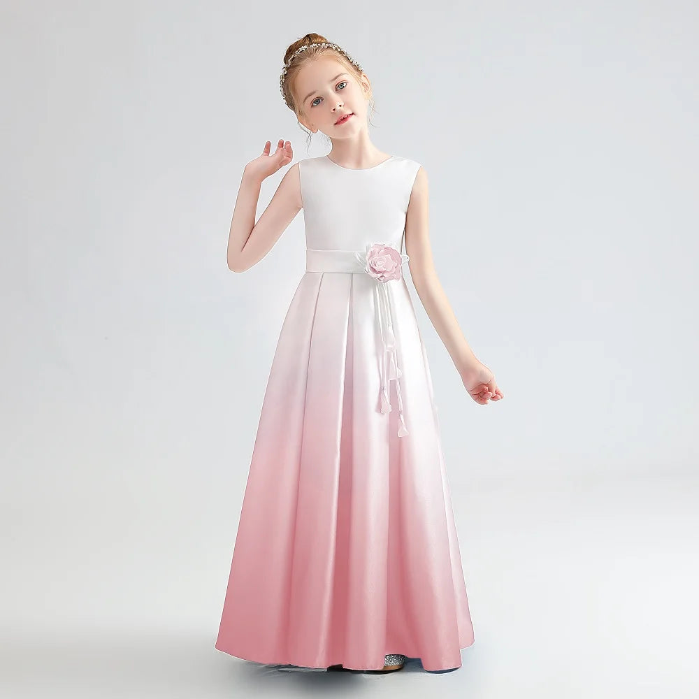 Elegant Gradient Satin Sleeveless Party Dress for Girls - Perfect for Birthday Celebrations, Special Occasions & Formal Events