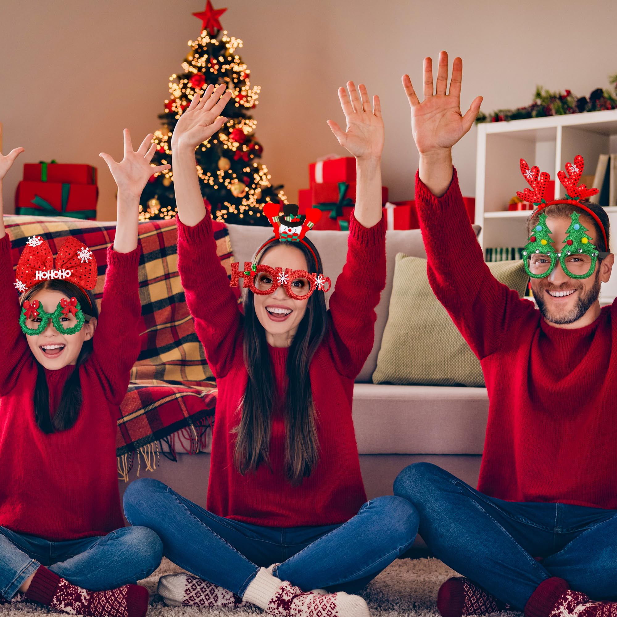 Christmas Party Favors - Cute Glasses Headbands Set for Women & Girls | Fun Holiday Accessories with Glasses Frames | Perfect for Christmas Parties, Costume Events & Photo Booths