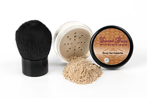 Mineral Makeup Loose Powder - 2pc Foundation & Kabuki Brush, Matte, SPF 18 | Full Coverage for All Skin Types, Long Lasting for Daily Use
