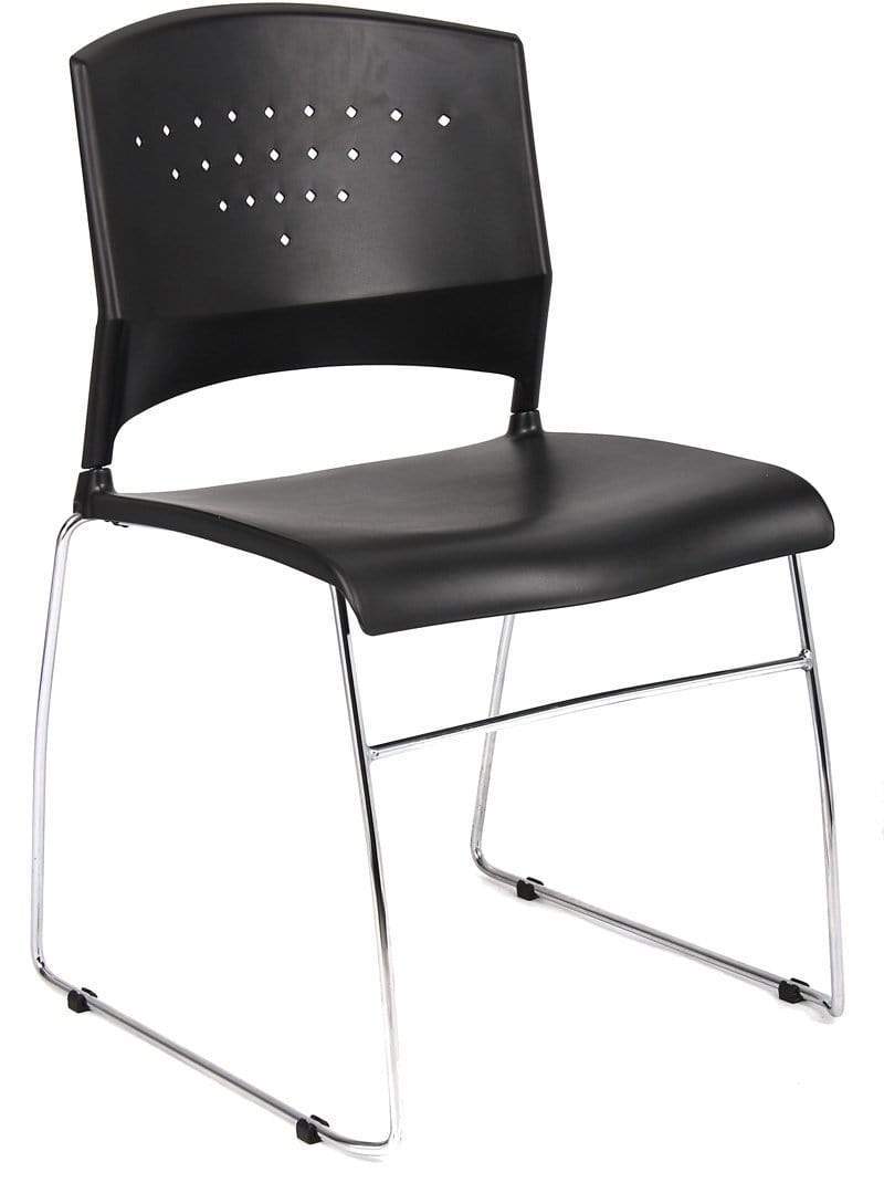 Boss Black Stack Chair with Chrome Frame - Set of 4 Modern Stackable Chairs for Office, Dining Room, Conference, and Events [B1400 BK 4]