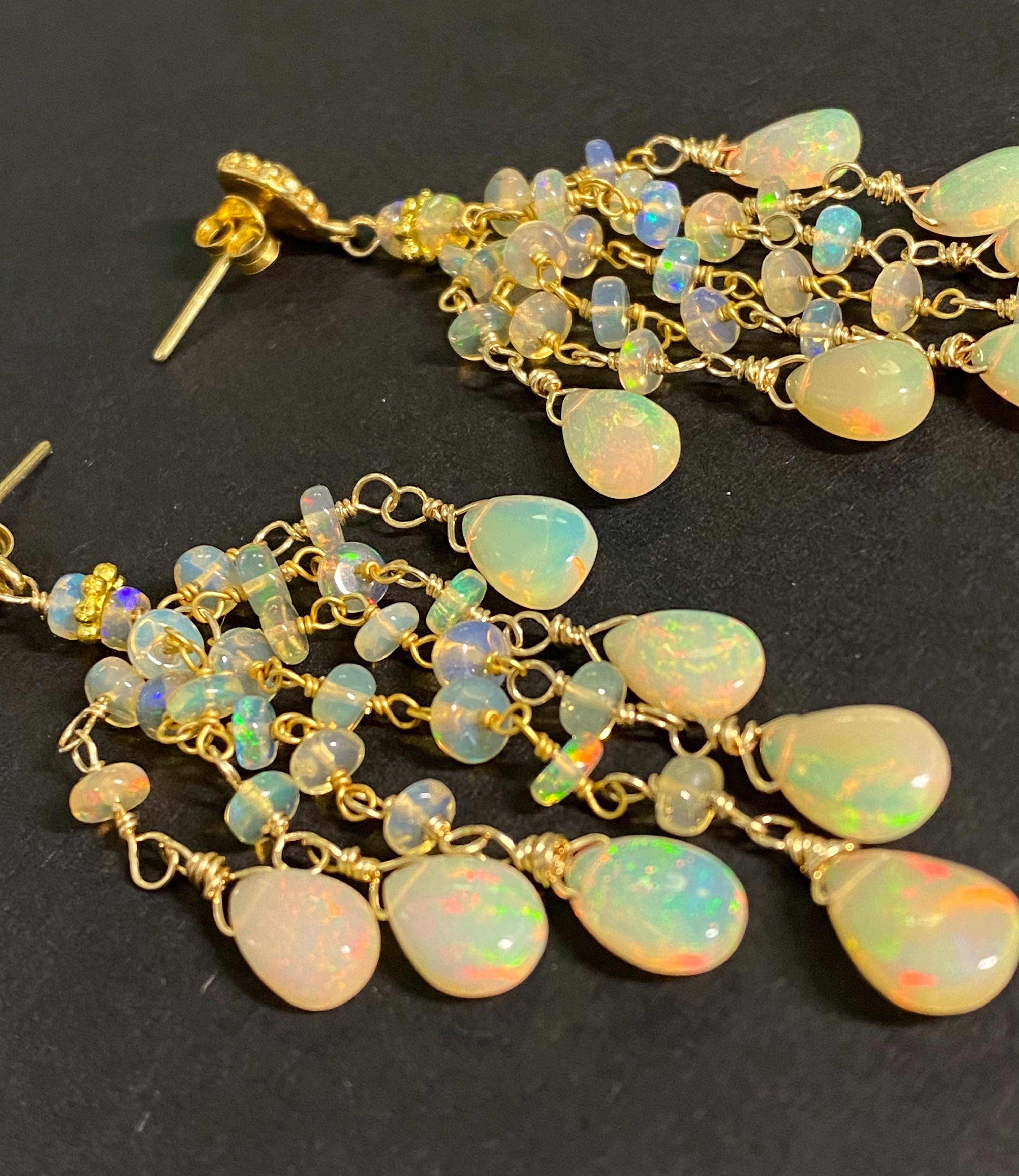 Ethiopian Opal Tassel Earrings for Women - Handmade Boho Dangle Earrings with Natural Gemstones | Perfect for Parties, Weddings & Everyday Wear