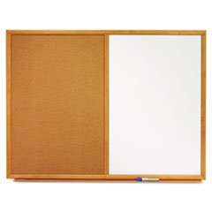 Quartet 48x36 Inch White/Brown Melamine Cork Bulletin & Dry-Erase Board with Oak Frame - Perfect for Office, Classroom & Home Organization