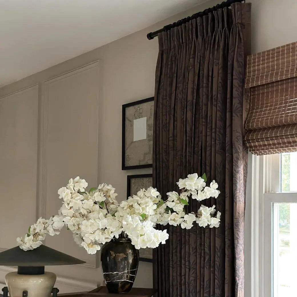 Elegant Sara Le Print Linen Drapery Pleated Curtains - Soft Textured Window Treatments for Living Room & Bedroom Decor