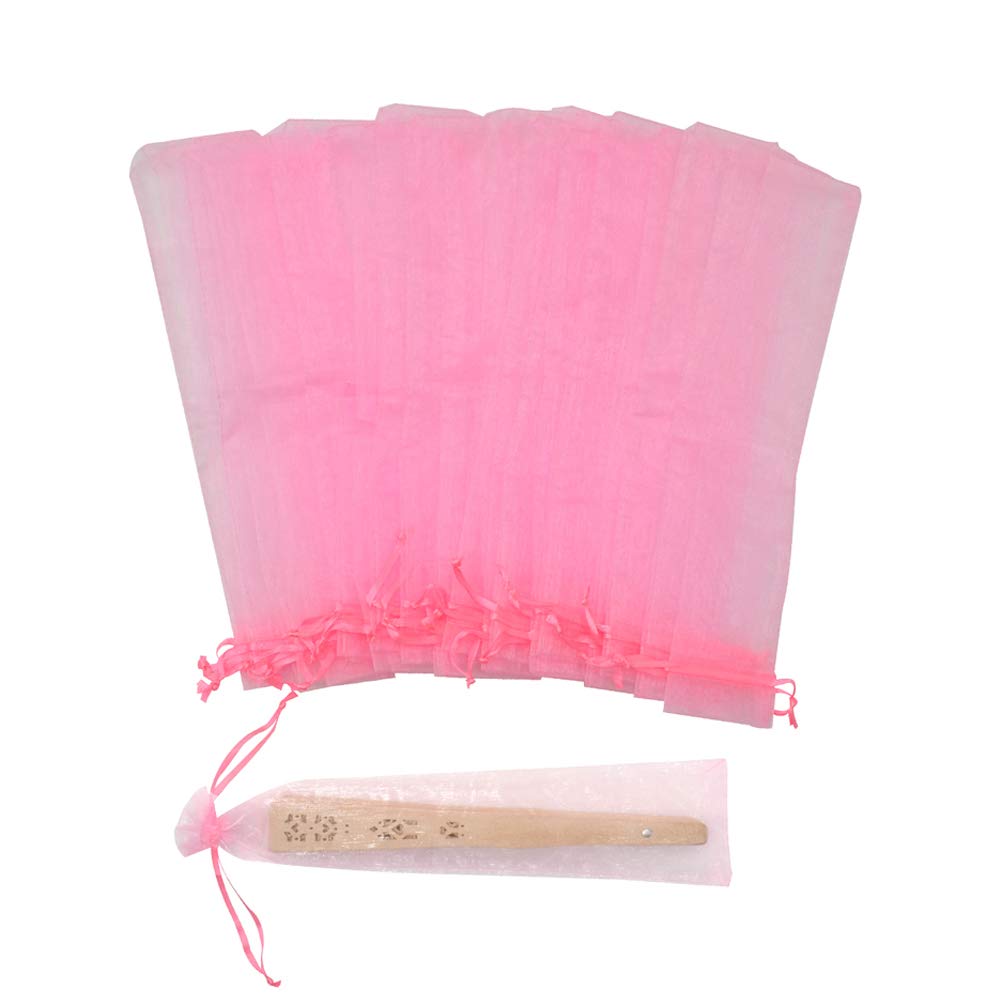 50Pcs Pink Organza Fan Bags - 2x10 Inch Mesh Hand Fan Drawstring Pouch for Wedding Favors, Baby Shower Gifts, Party Decorations - Perfect for Bridal Showers, Birthday Celebrations and Special Events