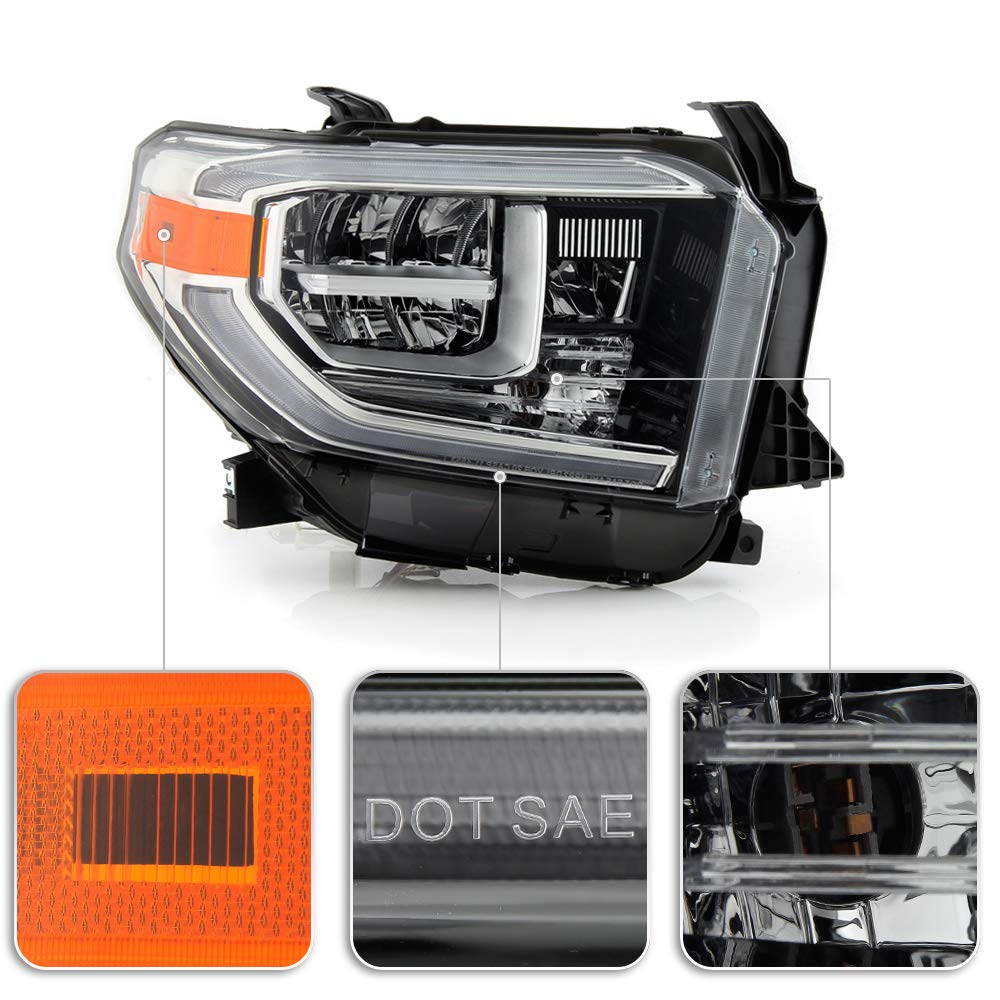 ACANII LED Headlight Assembly for 2019-2020 Toyota Tundra - OE Chrome Housing with DRL Tube, Passenger Side Replacement - Upgrade Your Truck's Style & Night Visibility for Safer Driving
