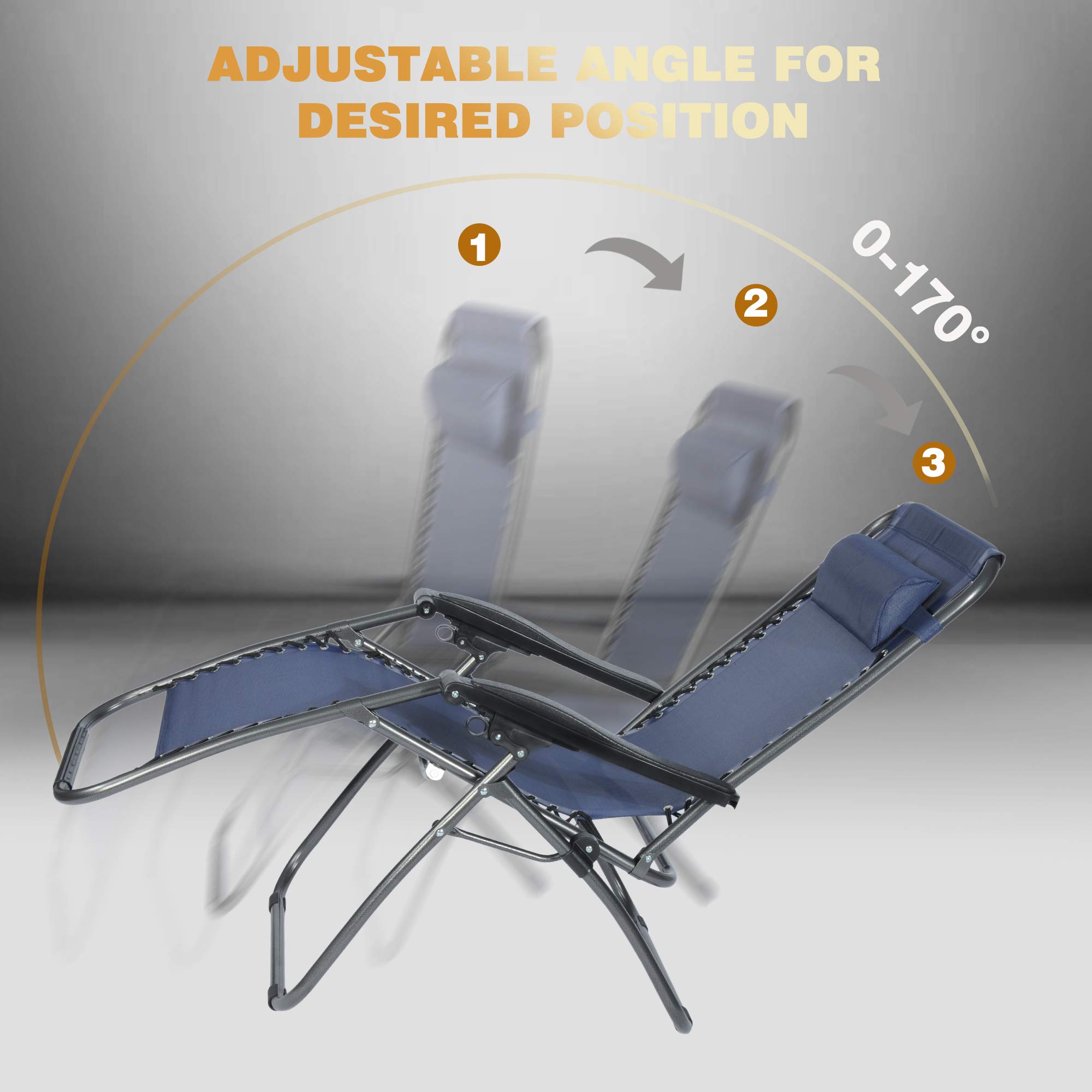 Zero Gravity Chairs Set of 2 - Adjustable Reclining Outdoor Lounge Patio Chairs for Garden, Beach, Poolside - Comfortable Gray & Blue - Perfect for Relaxing, Sunbathing, and Backyard Lounging
