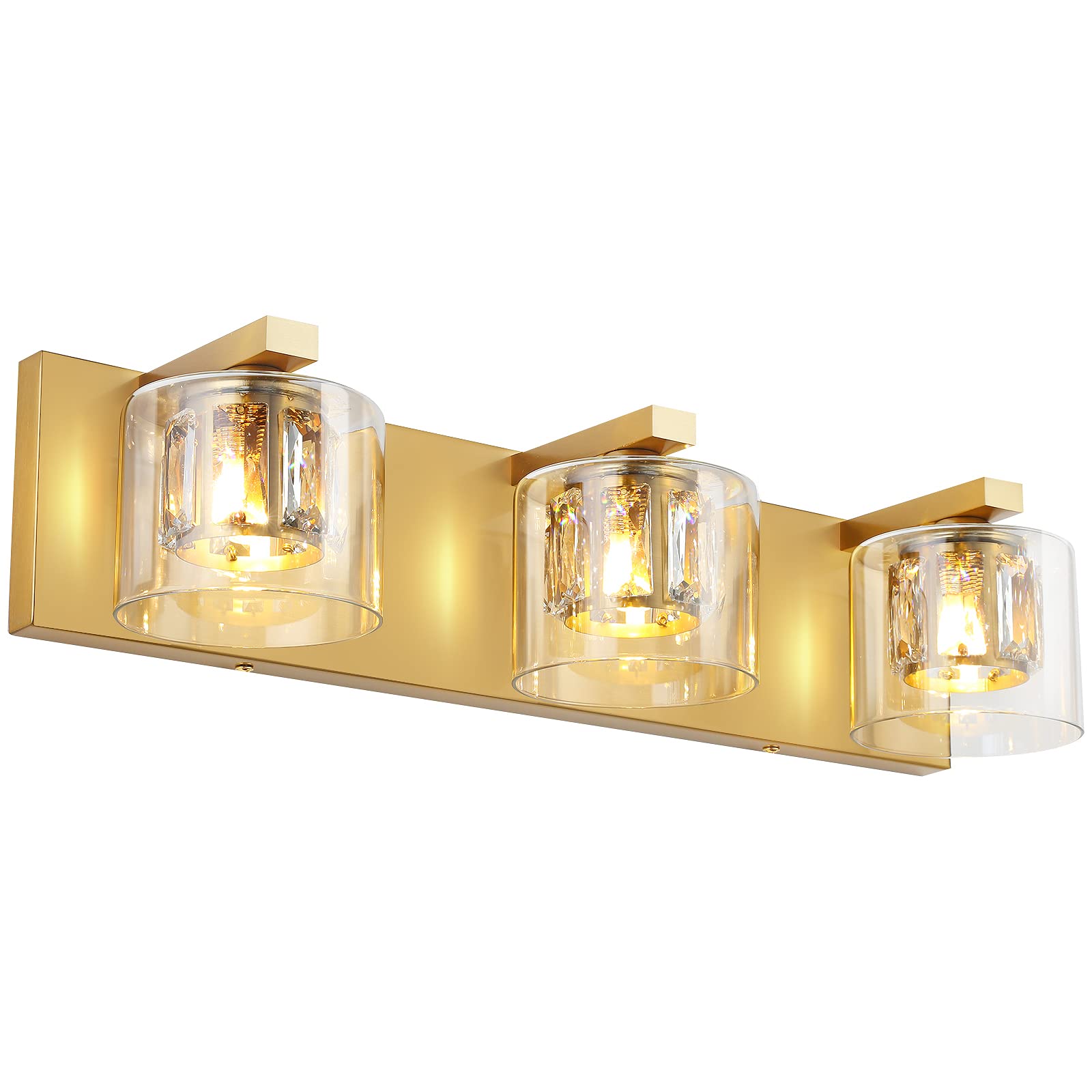 HEWEGO 30 Inch Modern LED Bathroom Vanity Light Fixture with Crystal Accents - 4 Lights Chrome Vanity Lighting (Bulbs Included) - Gold Finish - Perfect for Bathroom, Powder Room, and Dressing Area Makeup Lighting