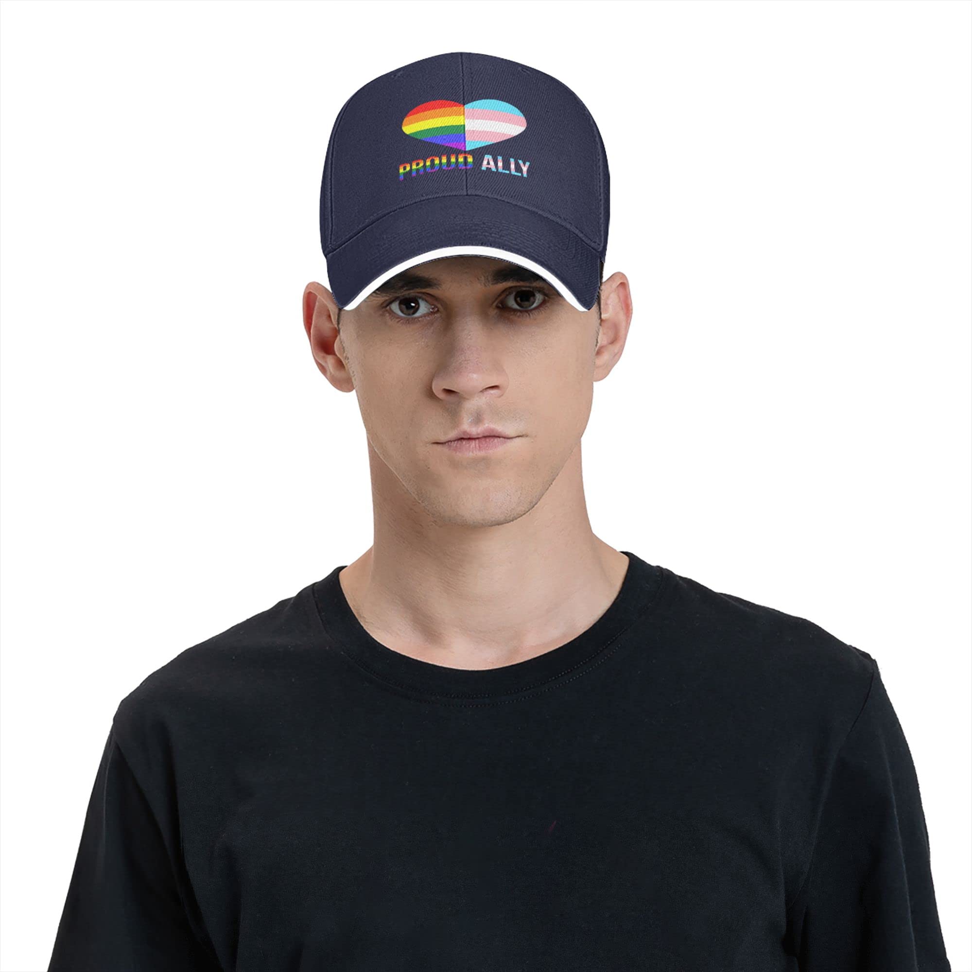 Proud Ally LGBT Transgender Flag Heart Baseball Cap - Gay Lesbian Pride Unisex Adjustable Hat in Navy Blue | Perfect for Pride Parades, LGBTQ+ Events & Everyday Wear