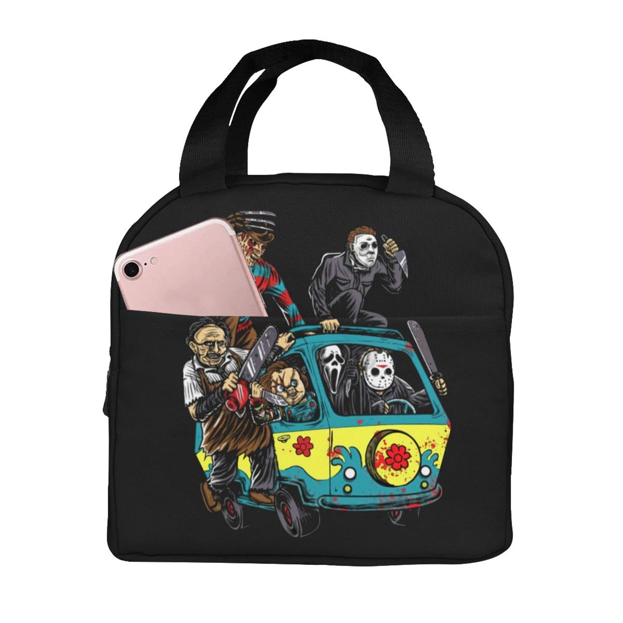 Horror Movie Themed Insulated Lunch Bag - Scary Character Reusable Tote for Work, School & Picnic | Portable Meal Box for Men, Women & Kids | Perfect for Halloween, Cosplay & Horror Fans