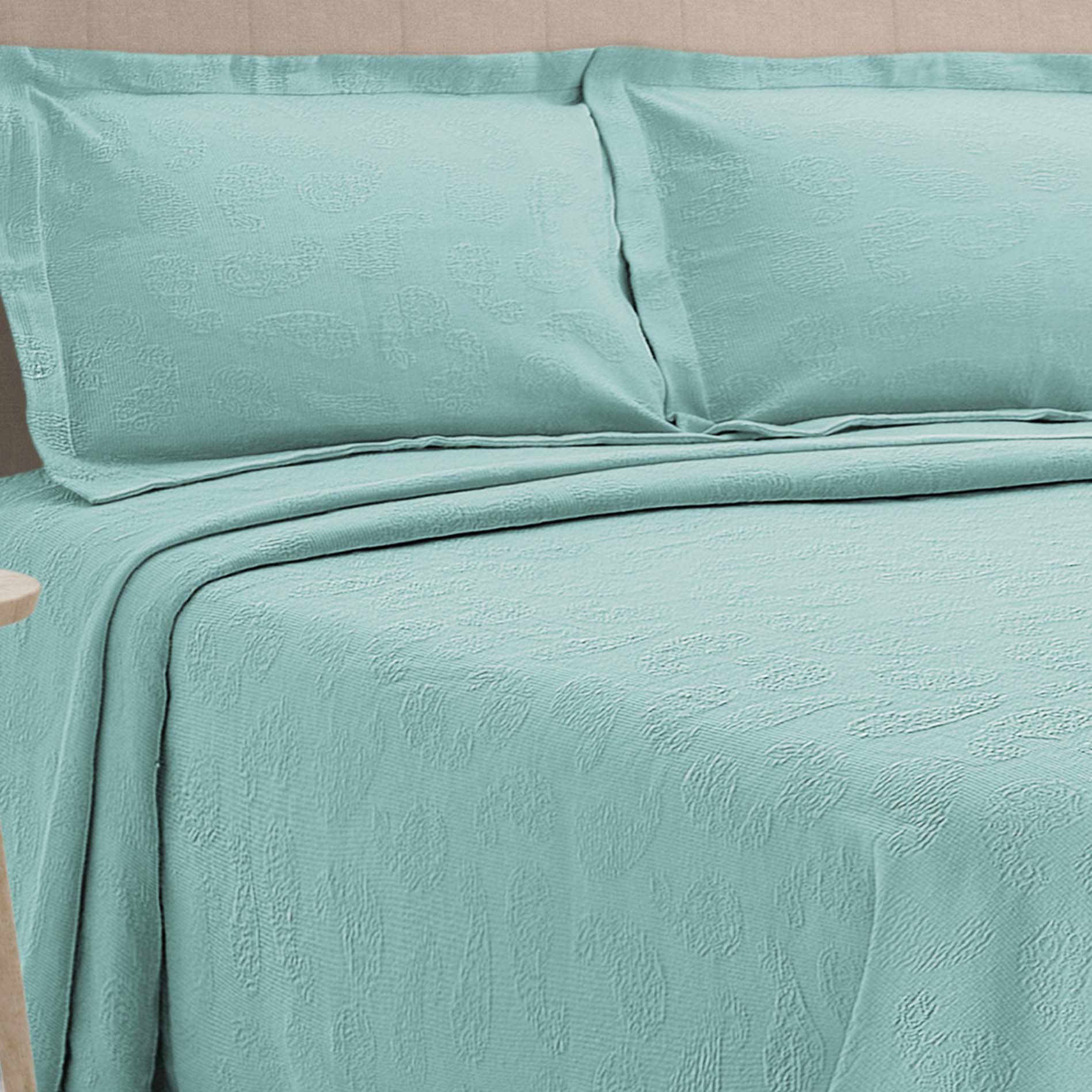 Jacquard Matelassé Paisley Floral Cotton Bedspread Set - Queen Size Luxury Bedding for Master Bedroom & Guest Room Decor