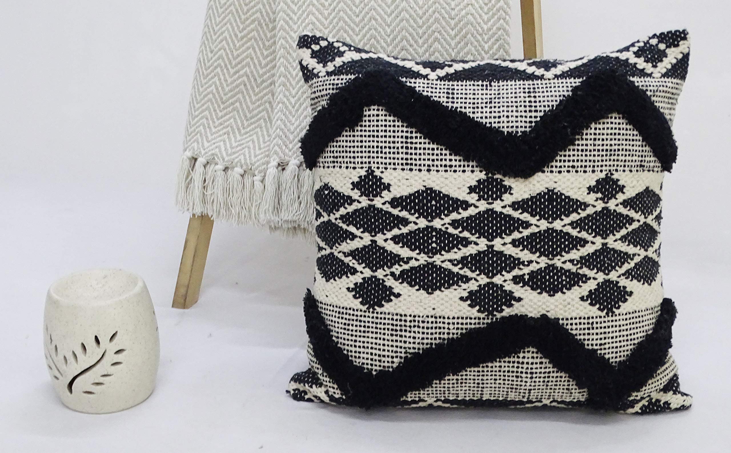Chicos Home Decorative Tufted Chevron Pillow 20x20 Inches - Stylish Couch Throw Pillow for Living Room, Bedroom & Sofa Decor