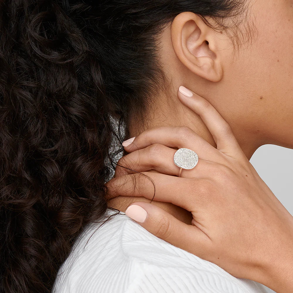 Sterling Silver Large Flower Disc Ring with Genuine Diamonds - Elegant Statement Jewelry for Women, Perfect for Weddings, Parties & Special Occasions