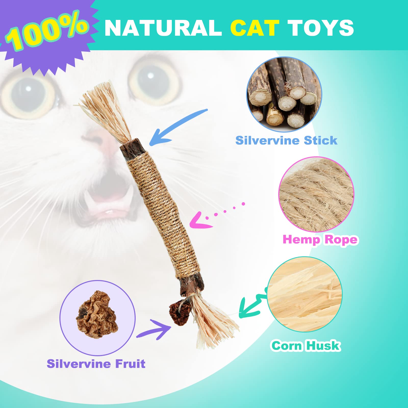 Premium Silvervine Cat Chew Toys - 3 Pack Natural Silvervine Sticks for Indoor Cats, Kitten Teething Toys for Aggressive Chewers, Stress Relief Catnip Toys for All Ages - Perfect for Anxiety Relief, Dental Health & Playtime Fun