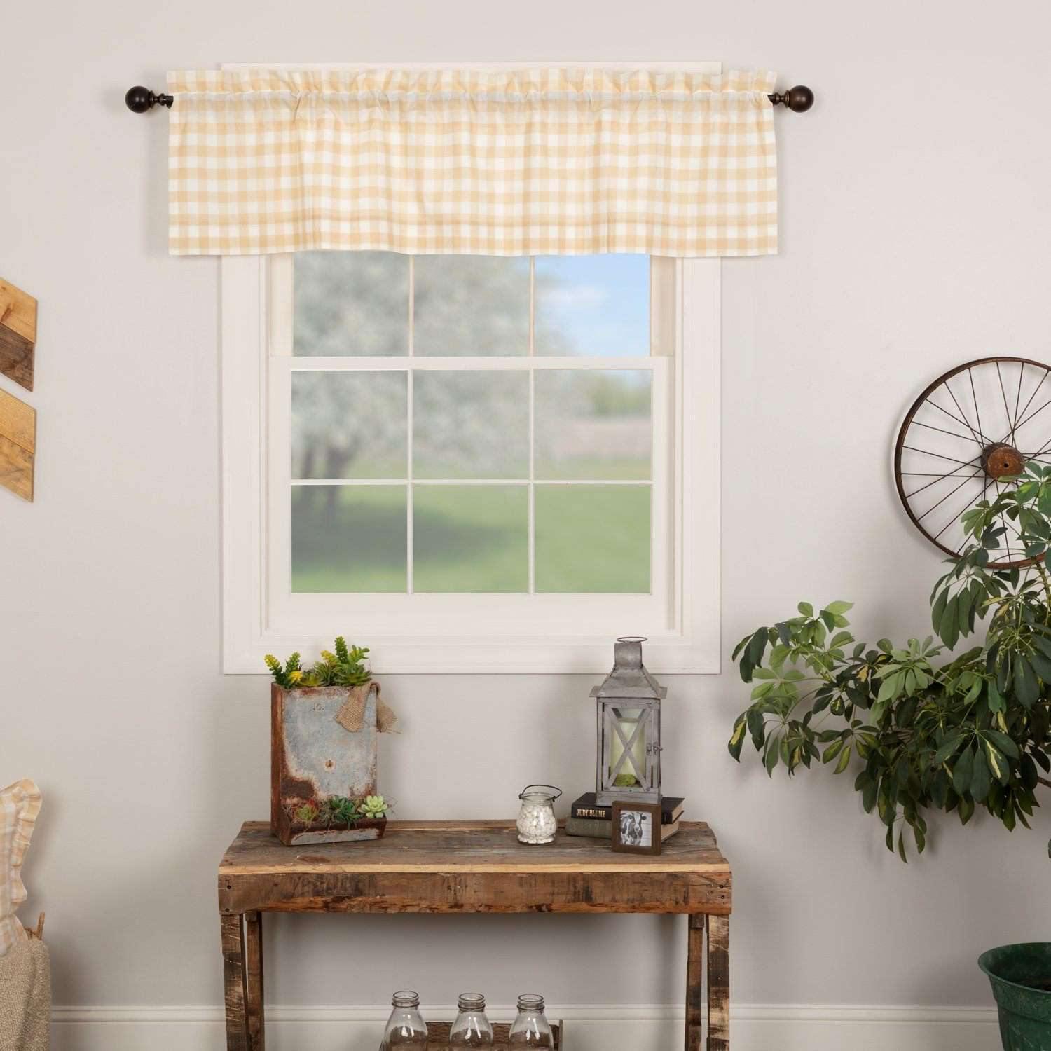 Annie Buffalo Tan Check Valance Curtain 16x60 Inches - Farmhouse Window Treatment for Kitchen, Bedroom & Living Room Decor