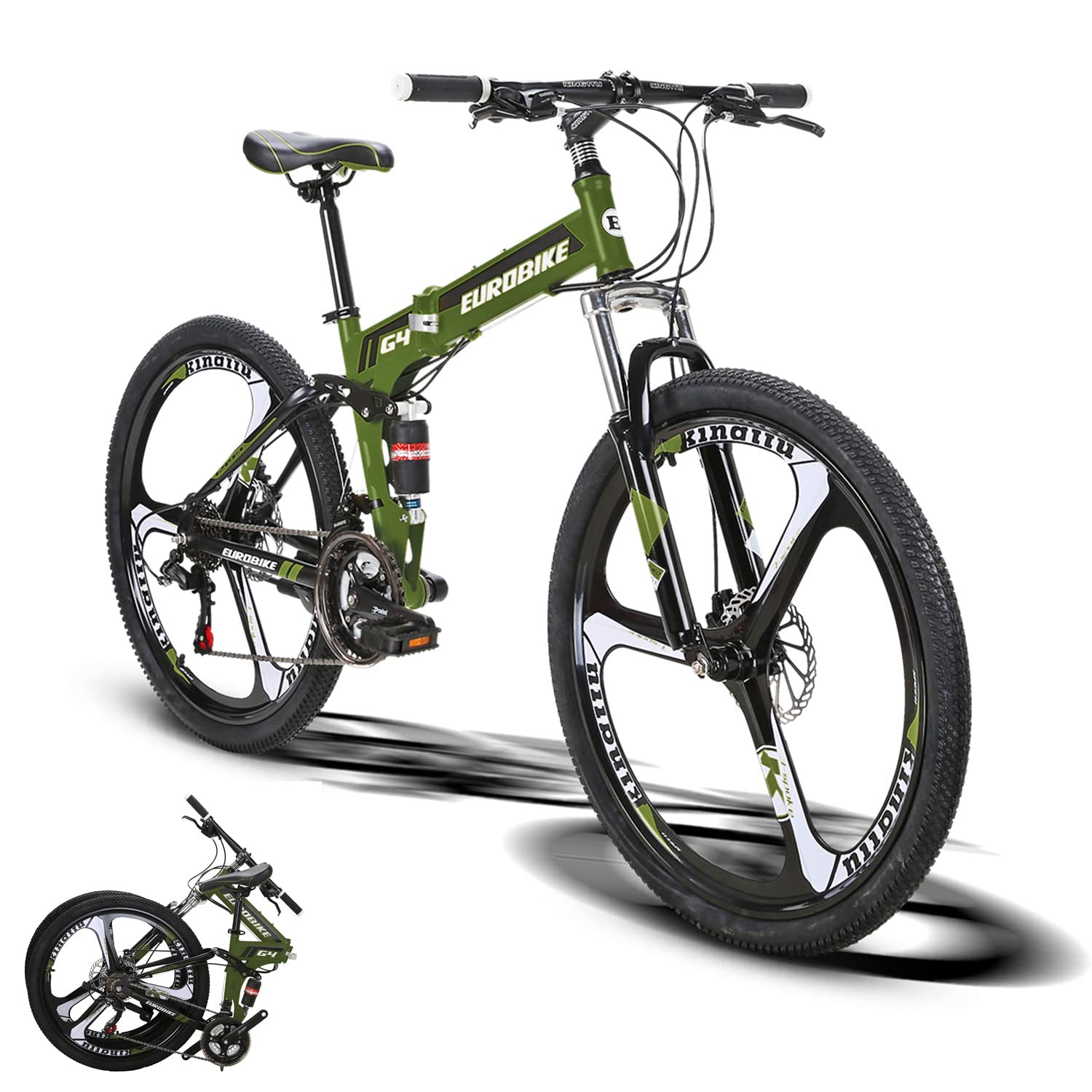 Eurobike G4 26 Inch Folding Mountain Bike for Adults - 21 Speed, Dual Disc Brake, Full Suspension - Compact Commuter Bike for Women & Men - Perfect for Urban Commuting, Trail Riding & Travel Adventures
