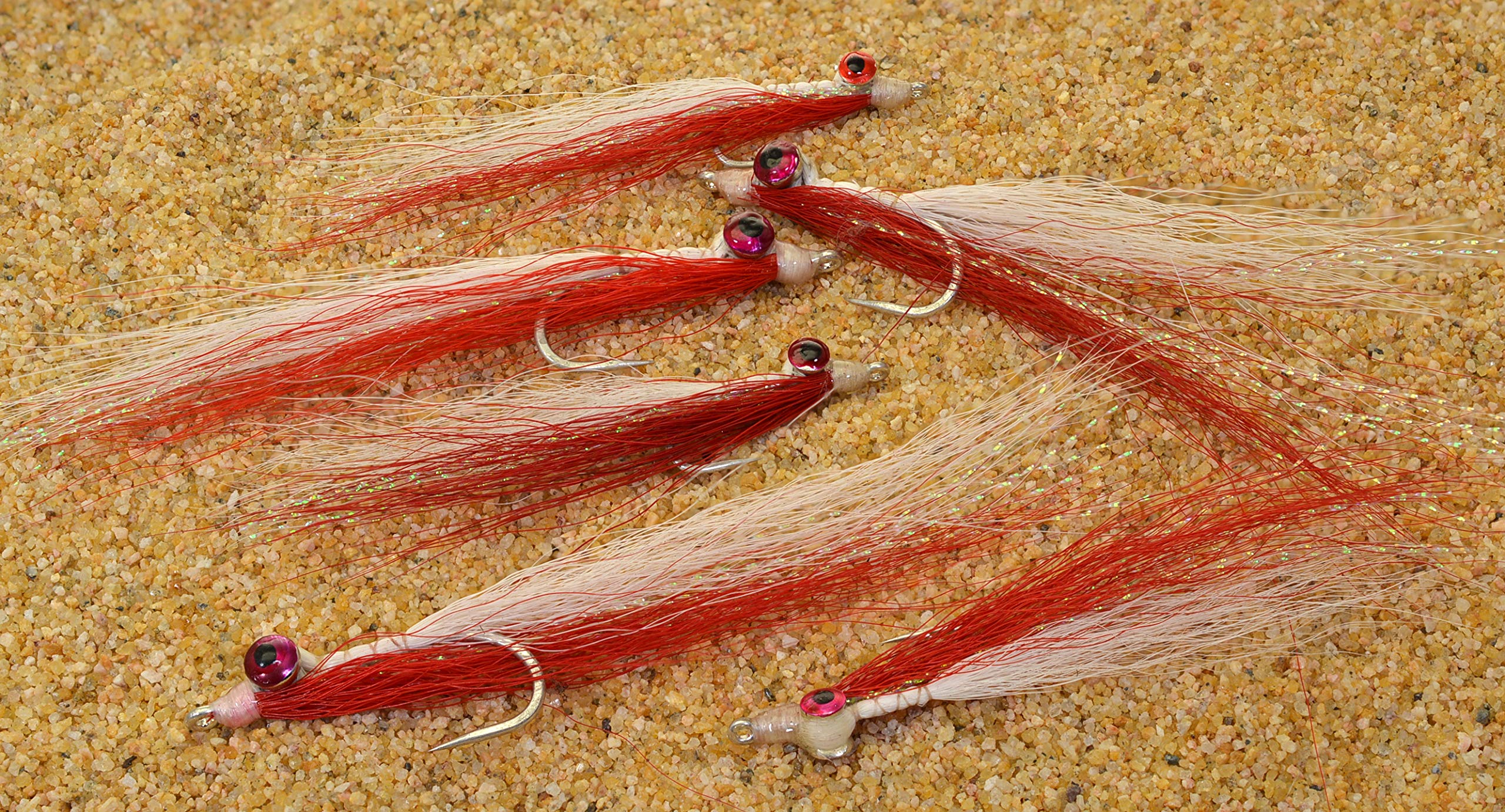 Clouser Minnow Fishing Flies - Red & White - Mustad Signature Duratin Fly Hooks - 6 Pack for Trout, Bass, and Saltwater Fishing