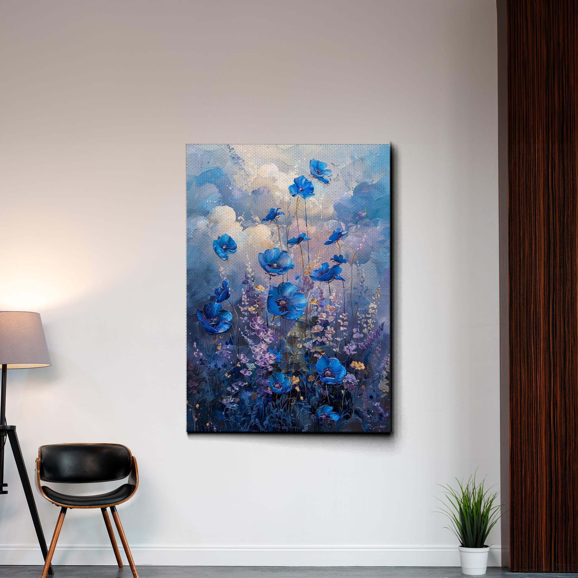 Abstract Purple Orchid Flower Canvas Art - Floral Wall Decor with Mountain Sunset Glow - Handmade Canvas Prints for Living Room, Bedroom & Office Decoration