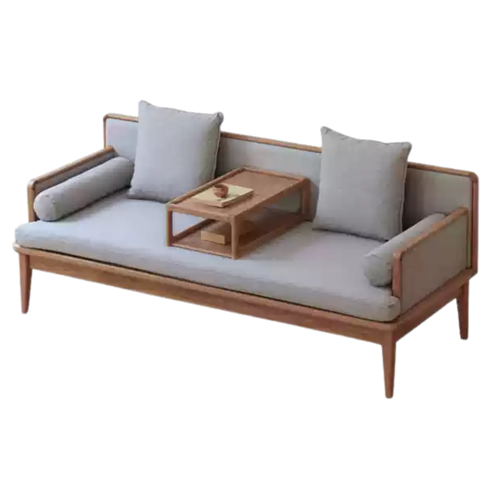 78.7x31.4x30.7 inch / 200x80x78 cm / walnut color / Ash cushion beige linen gray belt upper seat