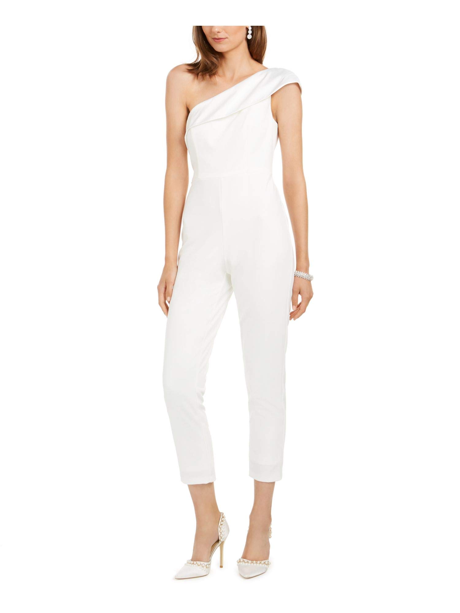 Adrianna Papell Women's One-Shoulder Knit Crepe Jumpsuit with Stretch Charmeuse Neckline - Elegant Evening Wear for Parties, Weddings & Special Occasions