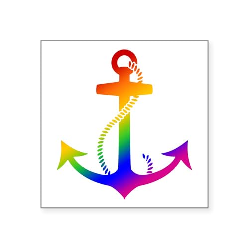 White - Rainbow Anchor Square Sticker 3 X 3