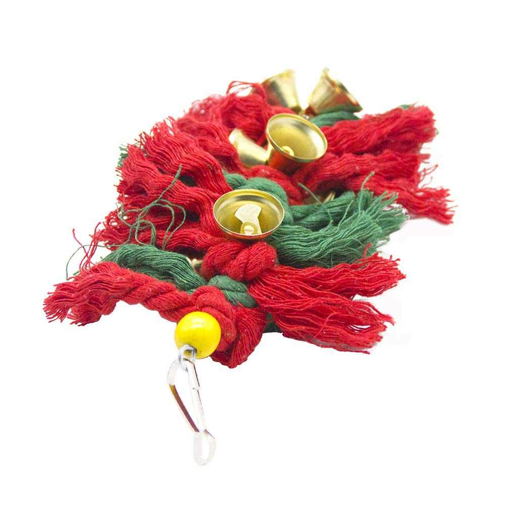 Balacoo Christmas Parrot Chew Toy - Durable Cotton Rope Knot Pulling & Shredding Toy with Swing for Parrots - Perfect for Playtime, Training, and Cage Enrichment