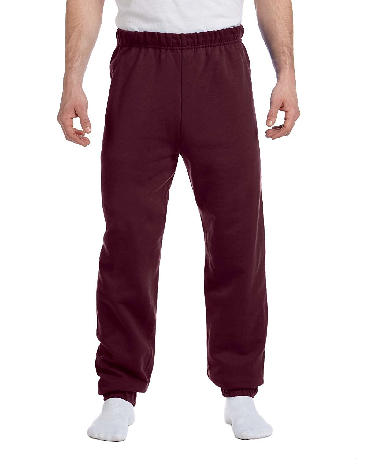 Jerzees 973 Men's 50/50 Poly-Cotton Closed-Bottom Sweatpants - Comfortable Lounge Pants for Casual Wear, Gym & Home (Maroon, Size M)