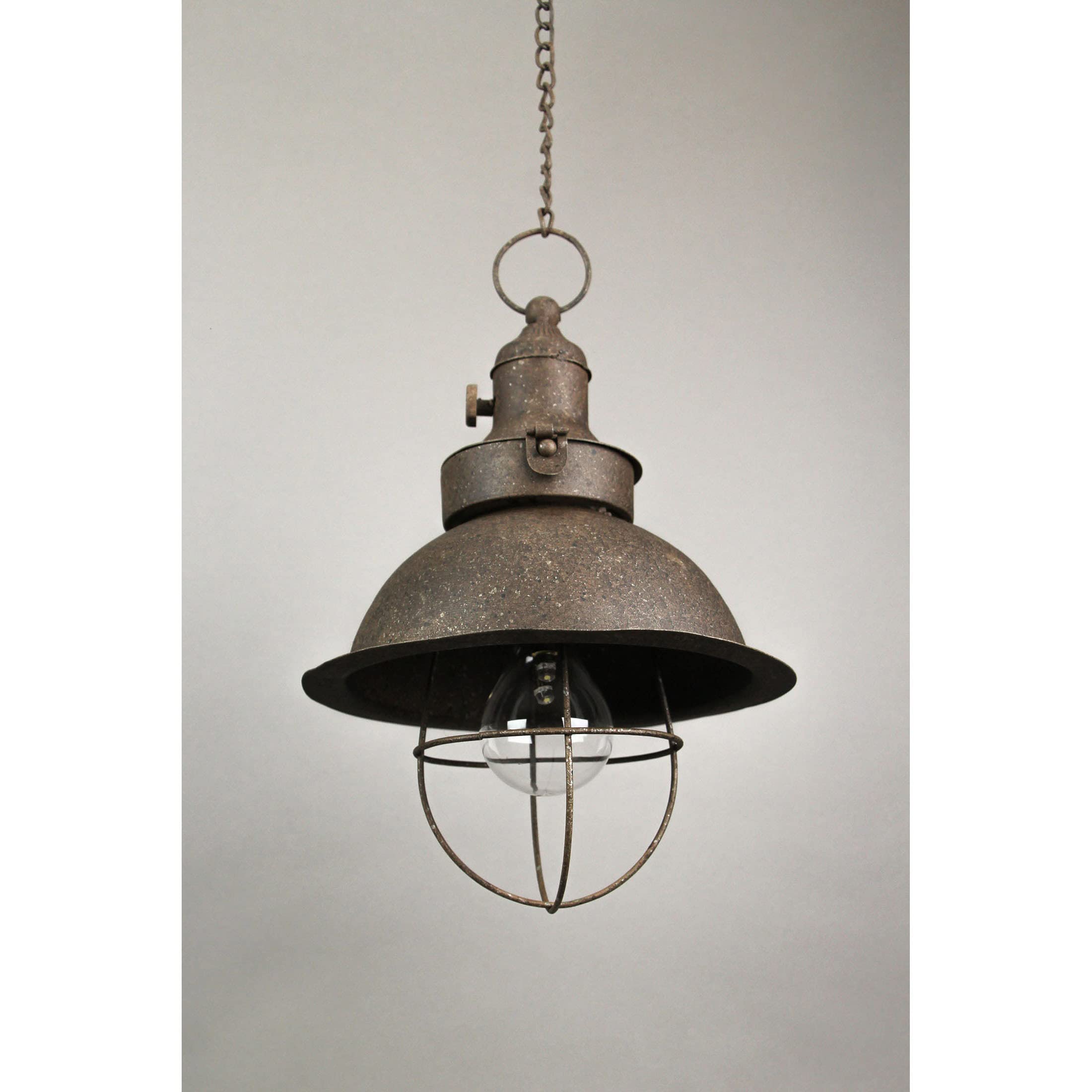 Zeckos 2-Pack Antique Dark Brown Farmhouse LED Pendant Lights with Timer - Battery Operated Indoor/Outdoor Hanging Lamps - 9 Inch Diameter - Perfect for Porch, Patio, Barn, Shed & Cabin Decor
