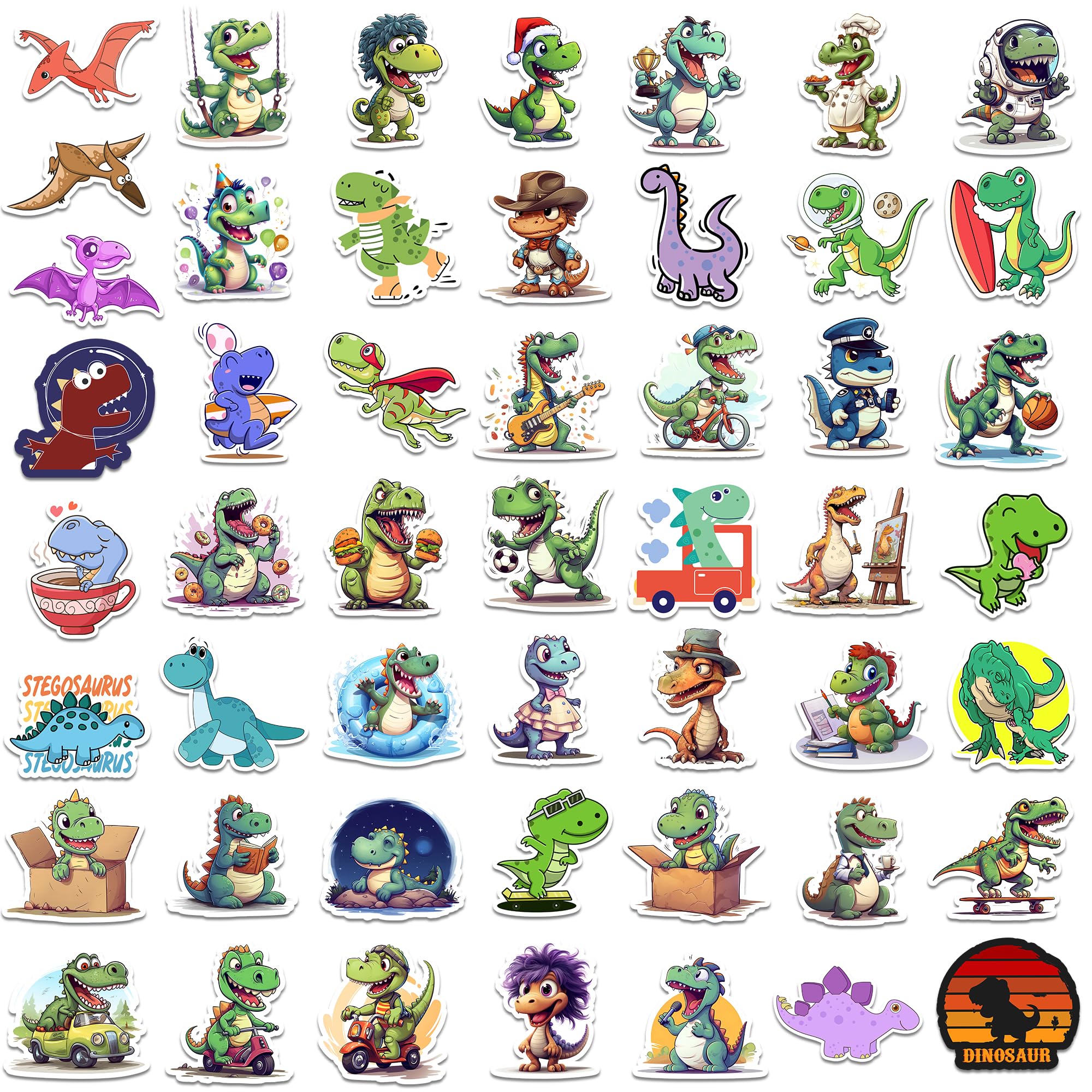 100PCS Cute Dinosaur Stickers for Kids - Waterproof Vinyl Dino Decals for Laptop, Notebook, Water Bottle - Perfect for Birthday Party Favors, Classroom Rewards & Scrapbooking