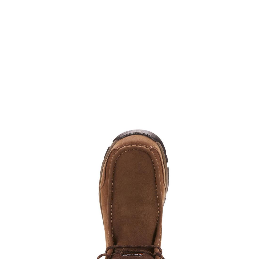 **Dark Brown Edge LTE Composite Toe Moc Toe Work Boots for Men - Lightweight & Comfortable Safety Shoes for Construction, Landscaping, and Outdoor Work**