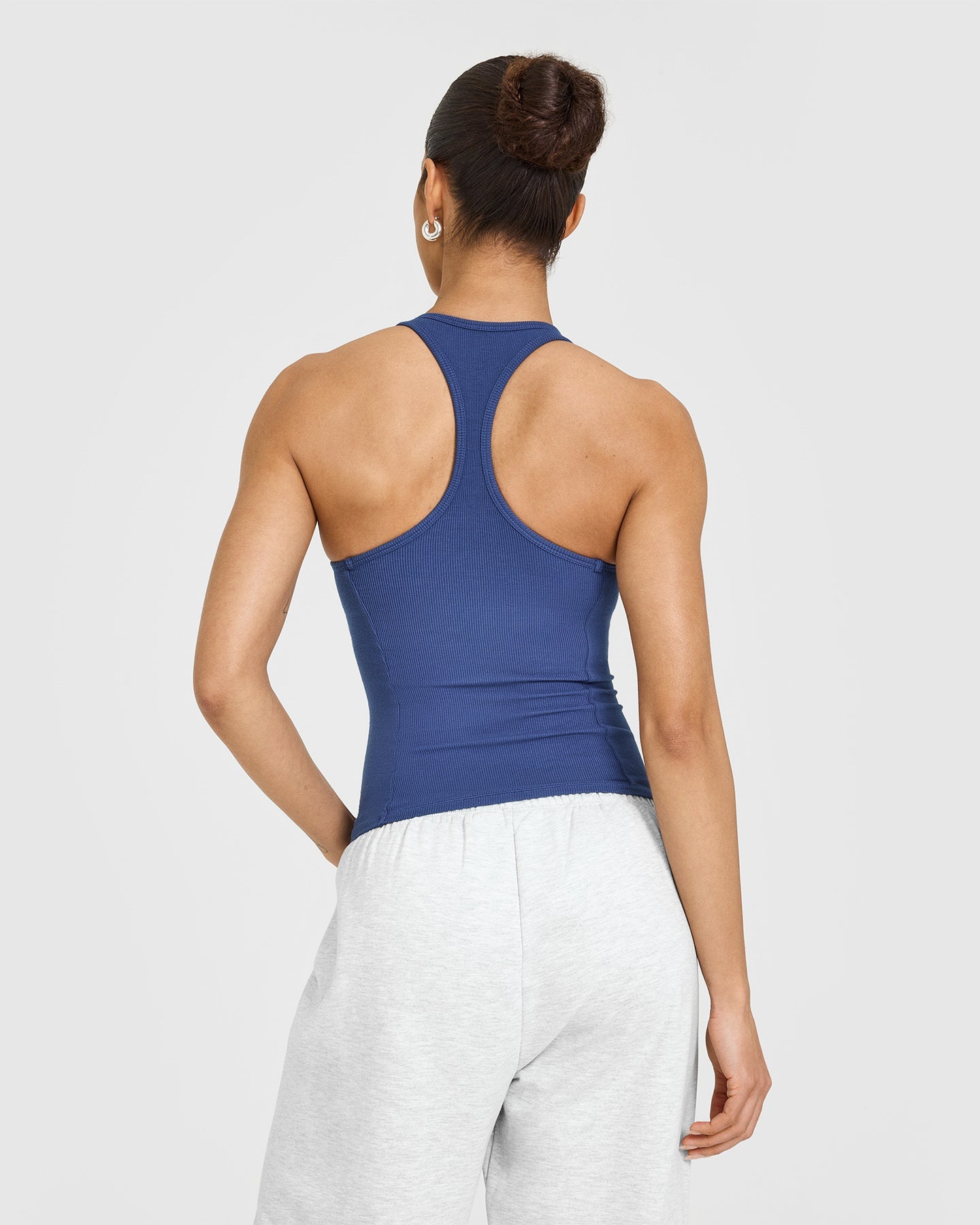 Mellow™ Rib Scoop Neck Vest with Built-in Bra Shelf in Shadow Blue | Comfortable Layering Piece for Yoga, Workouts & Casual Wear