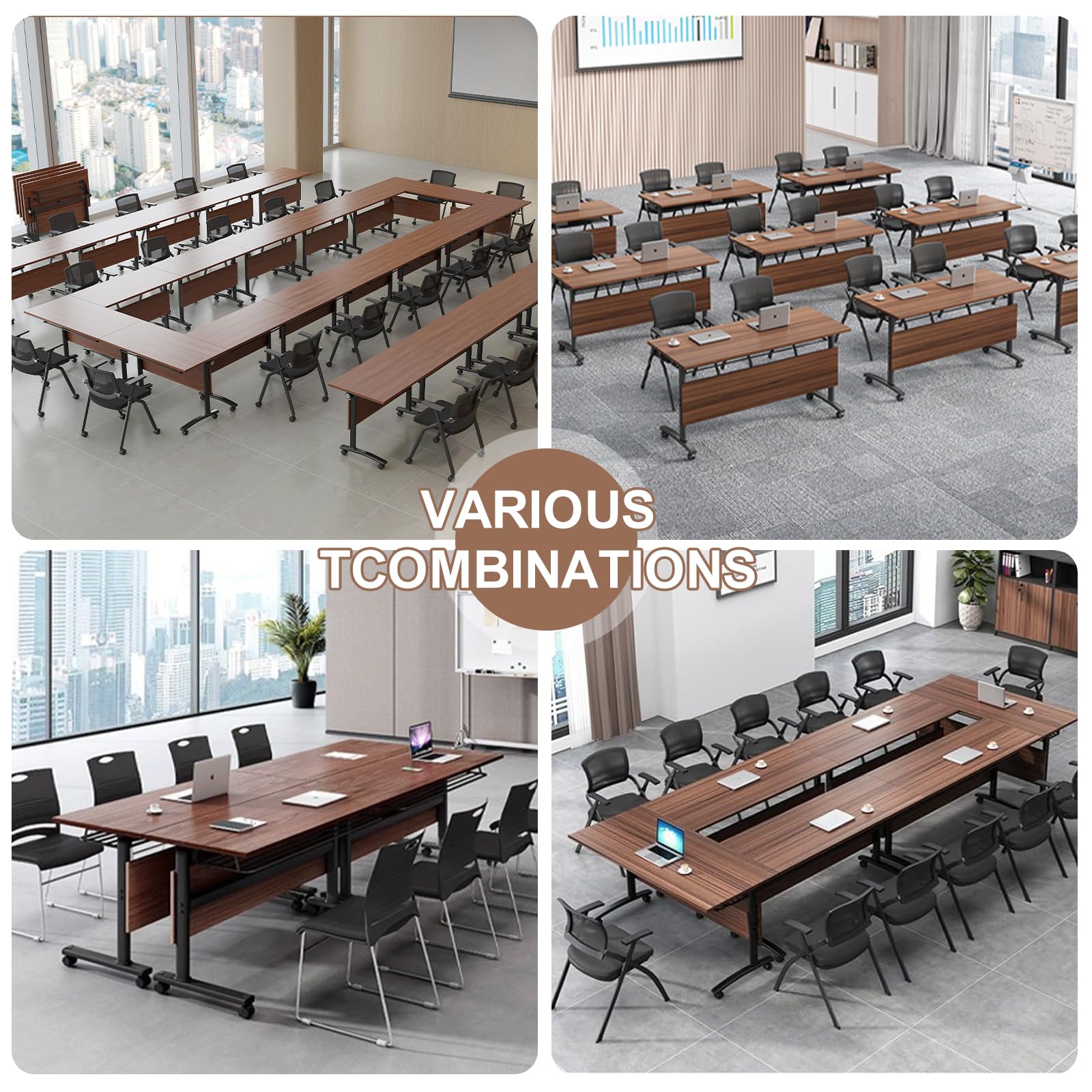 Foldable Conference Table with Silent Wheels - 2 Pack 140x60x75cm Modern Flip Top Mobile Training Table for Office Meetings & Events | Portable Folding Meeting Table for Training Rooms, Classrooms & Home Offices
